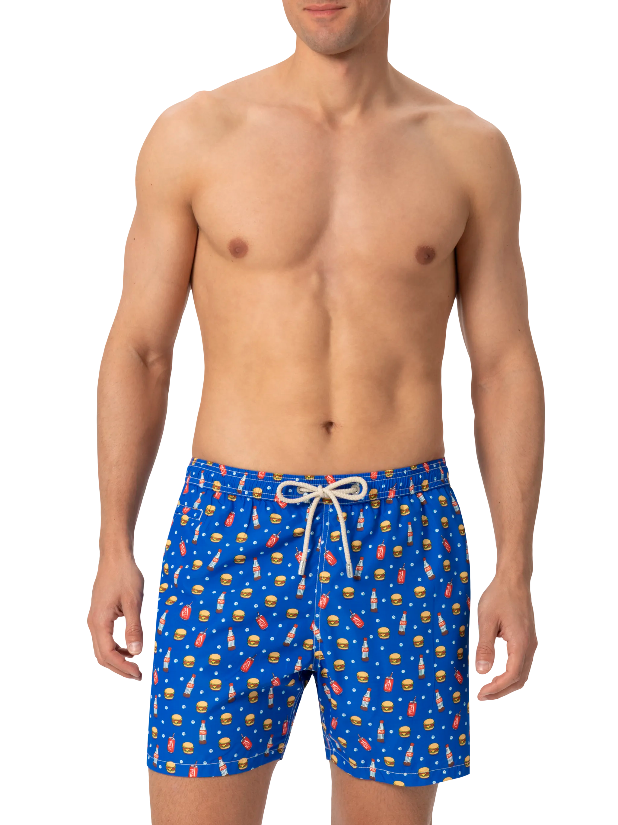 Lightweight Fabric Swim Shorts Lighting With Fast Food Print Blue Swimshort