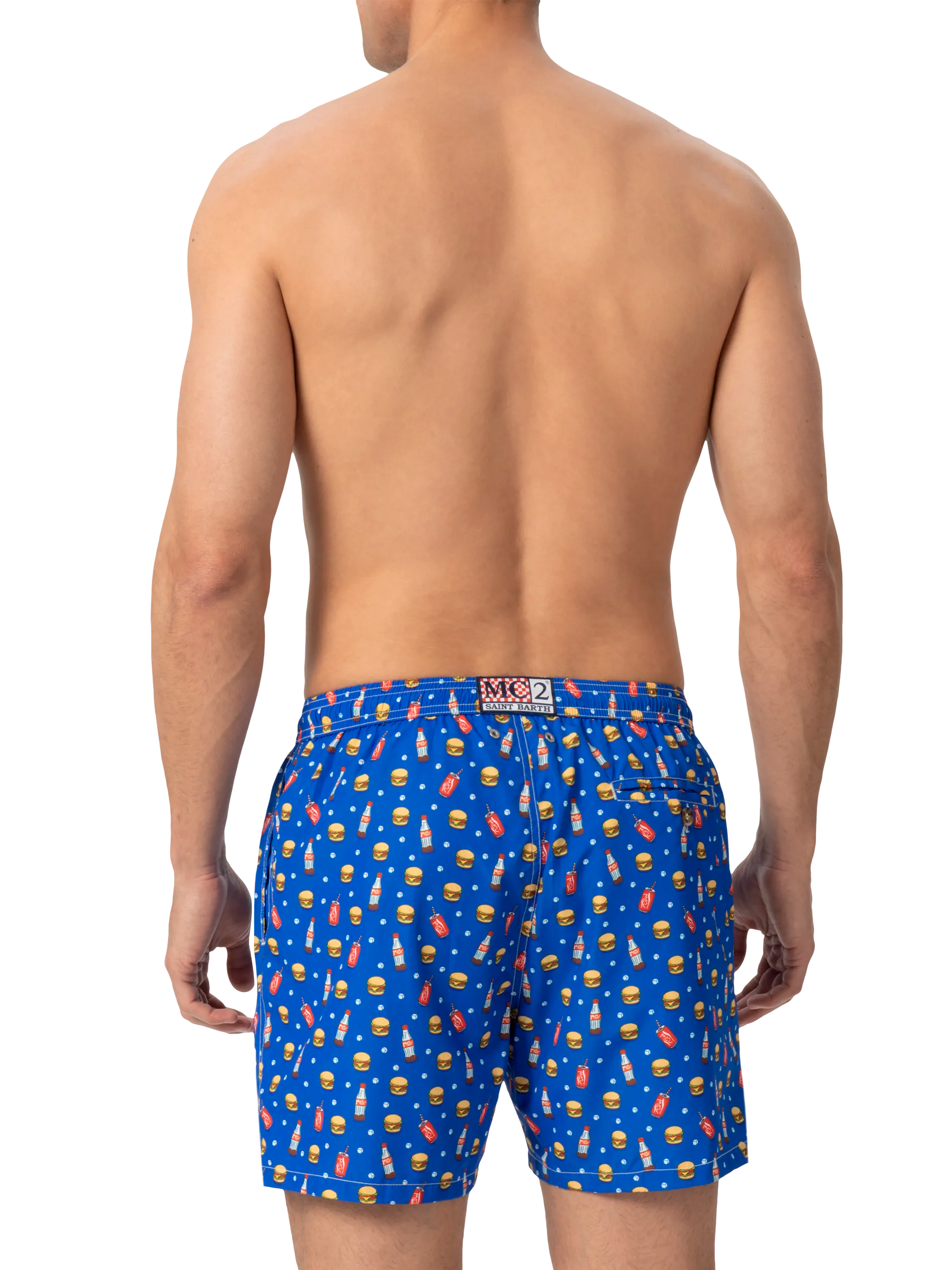 Lightweight Fabric Swim Shorts Lighting With Fast Food Print Blue Swimshort