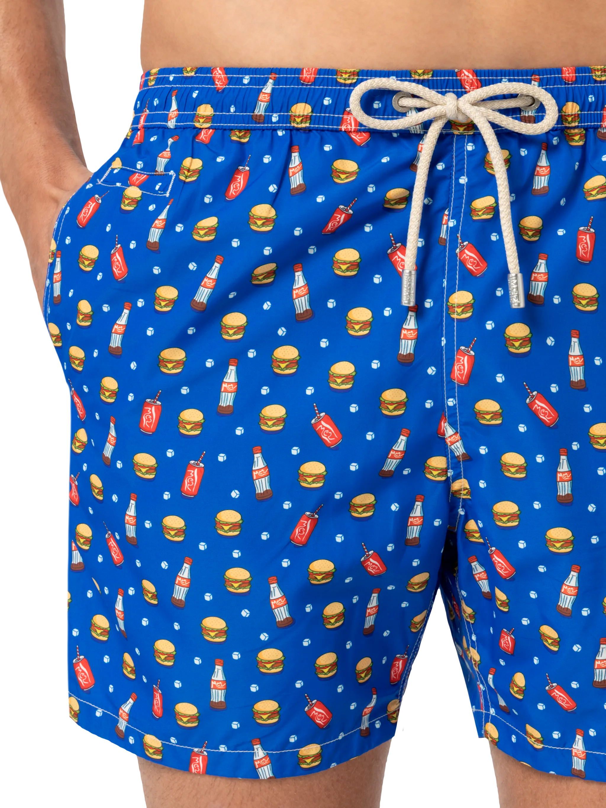 Lightweight Fabric Swim Shorts Lighting With Fast Food Print Blue Swimshort