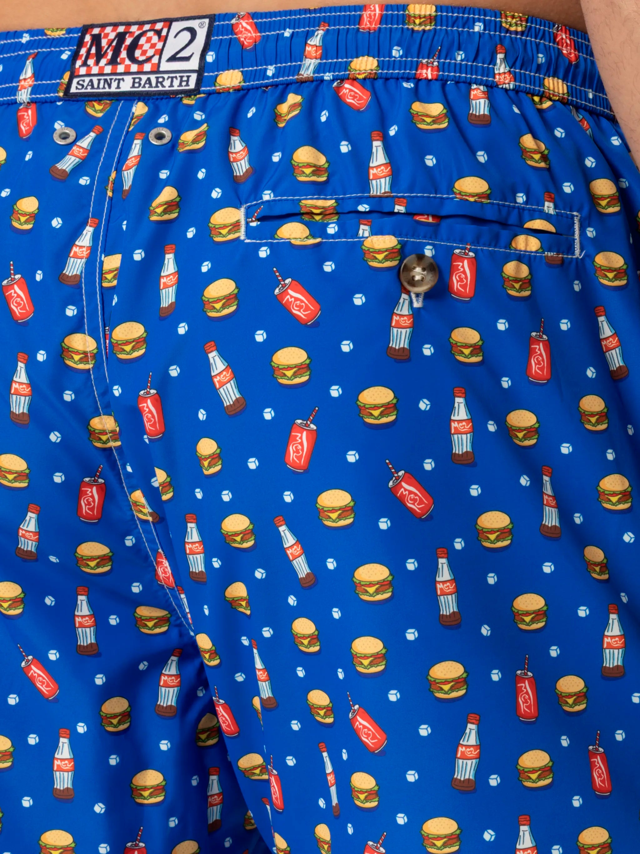 Lightweight Fabric Swim Shorts Lighting With Fast Food Print Blue Swimshort