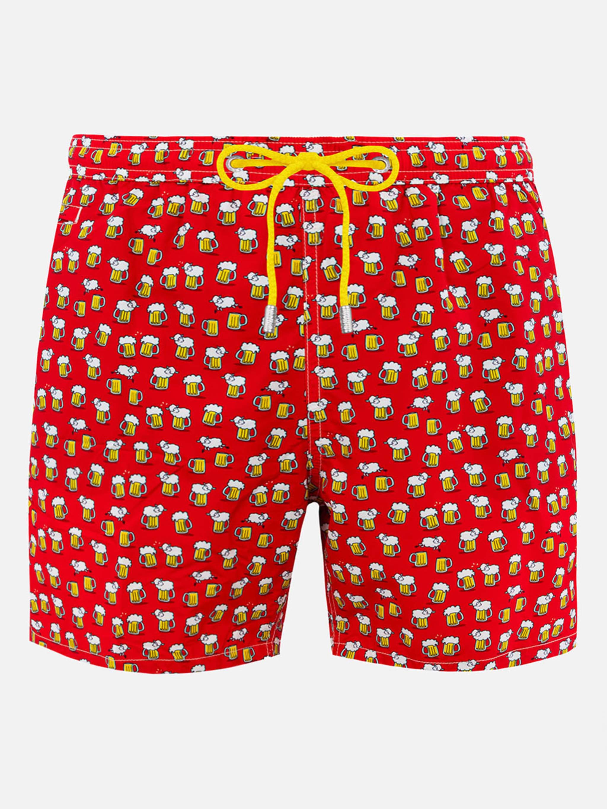 Man Lightweight Fabric Swim-Shorts Lighting Micro Fantasy With Beer Print Red Swimshort