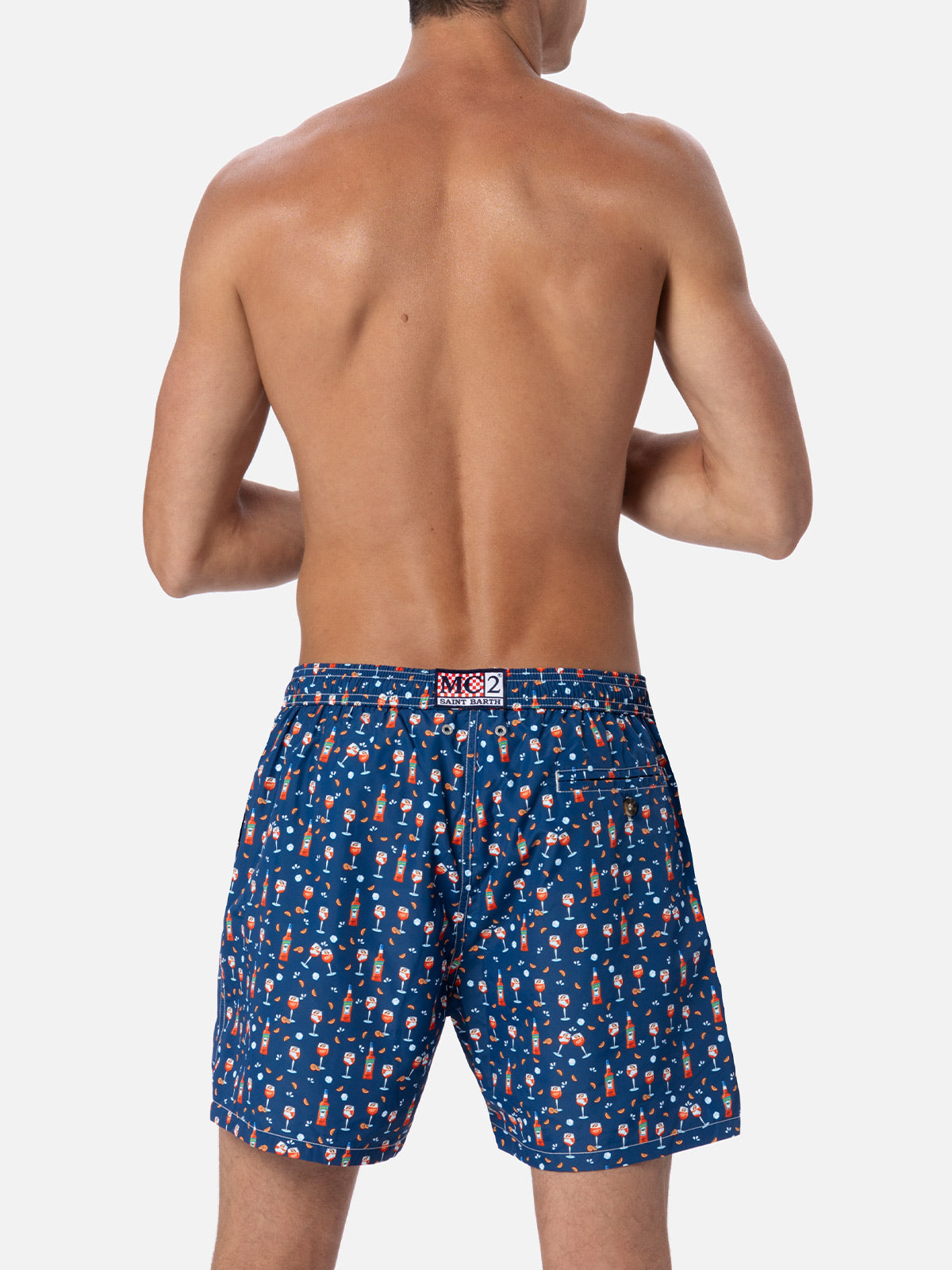 Man Lightweight Fabric Swim-Shorts Lighting Micro Fantasy With Aperol Spritz Print | Special Edition Blue Swimshort