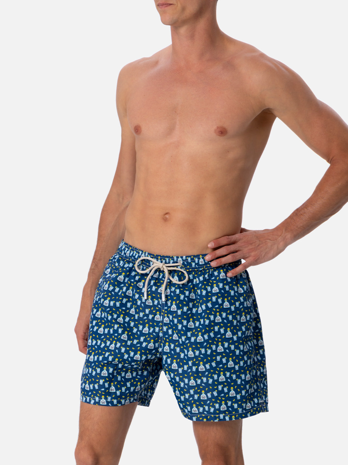 Man Lightweight Fabric Swim-Shorts Lighting Micro Fantasy With Tequila Print Blue Swimshort