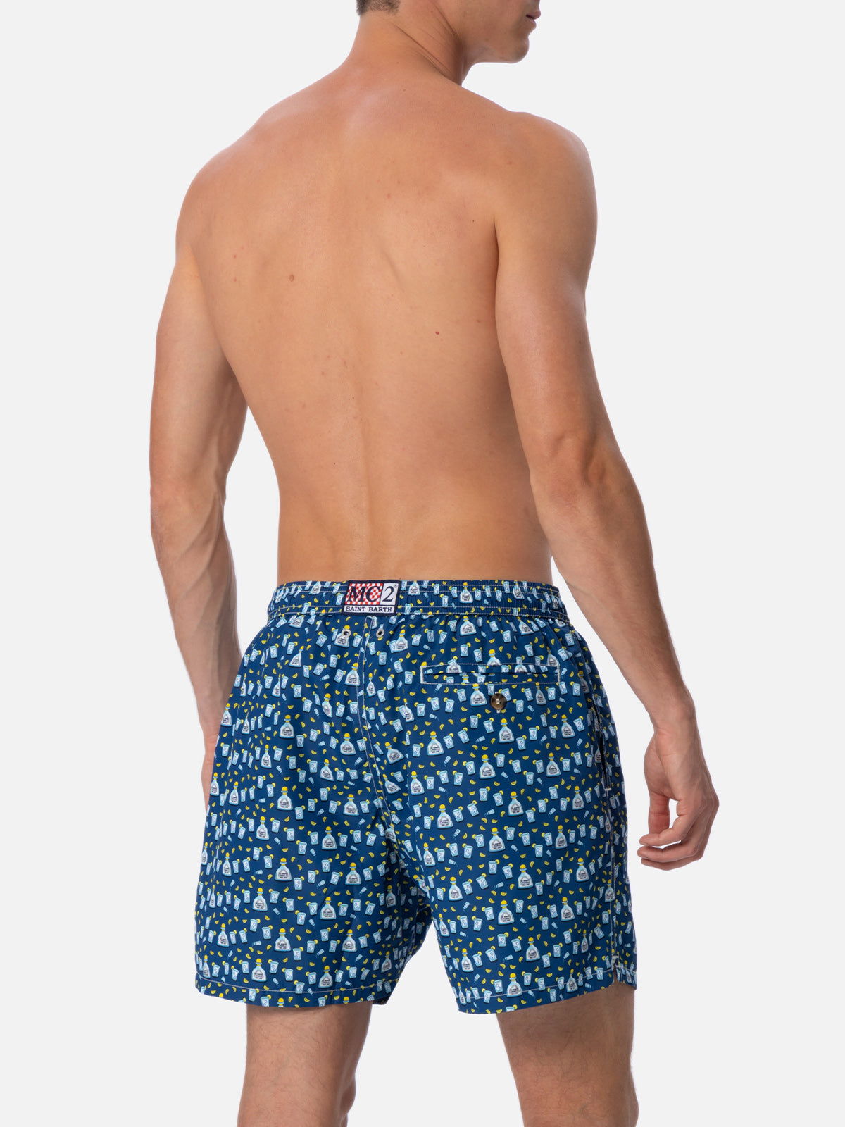 Man Lightweight Fabric Swim-Shorts Lighting Micro Fantasy With Tequila Print Blue Swimshort