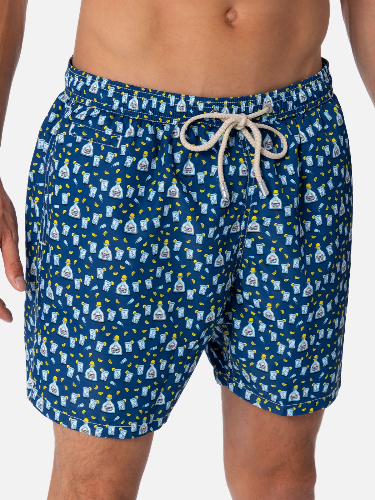 Man Lightweight Fabric Swim-Shorts Lighting Micro Fantasy With Tequila Print Blue Swimshort