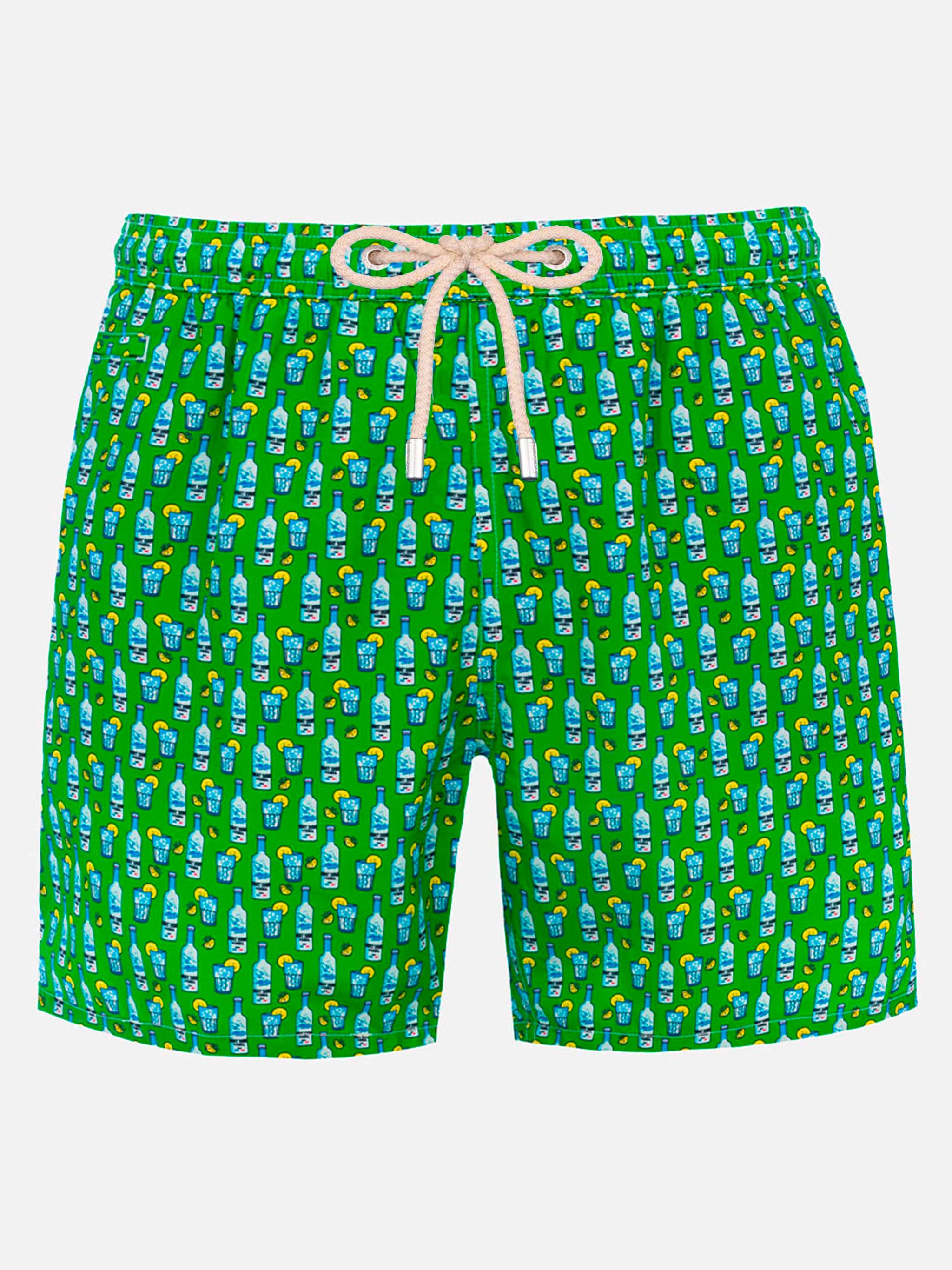 Man Lightweight Fabric Swim-Shorts Lighting Micro Fantasy With Tequila Print Green Swimshort