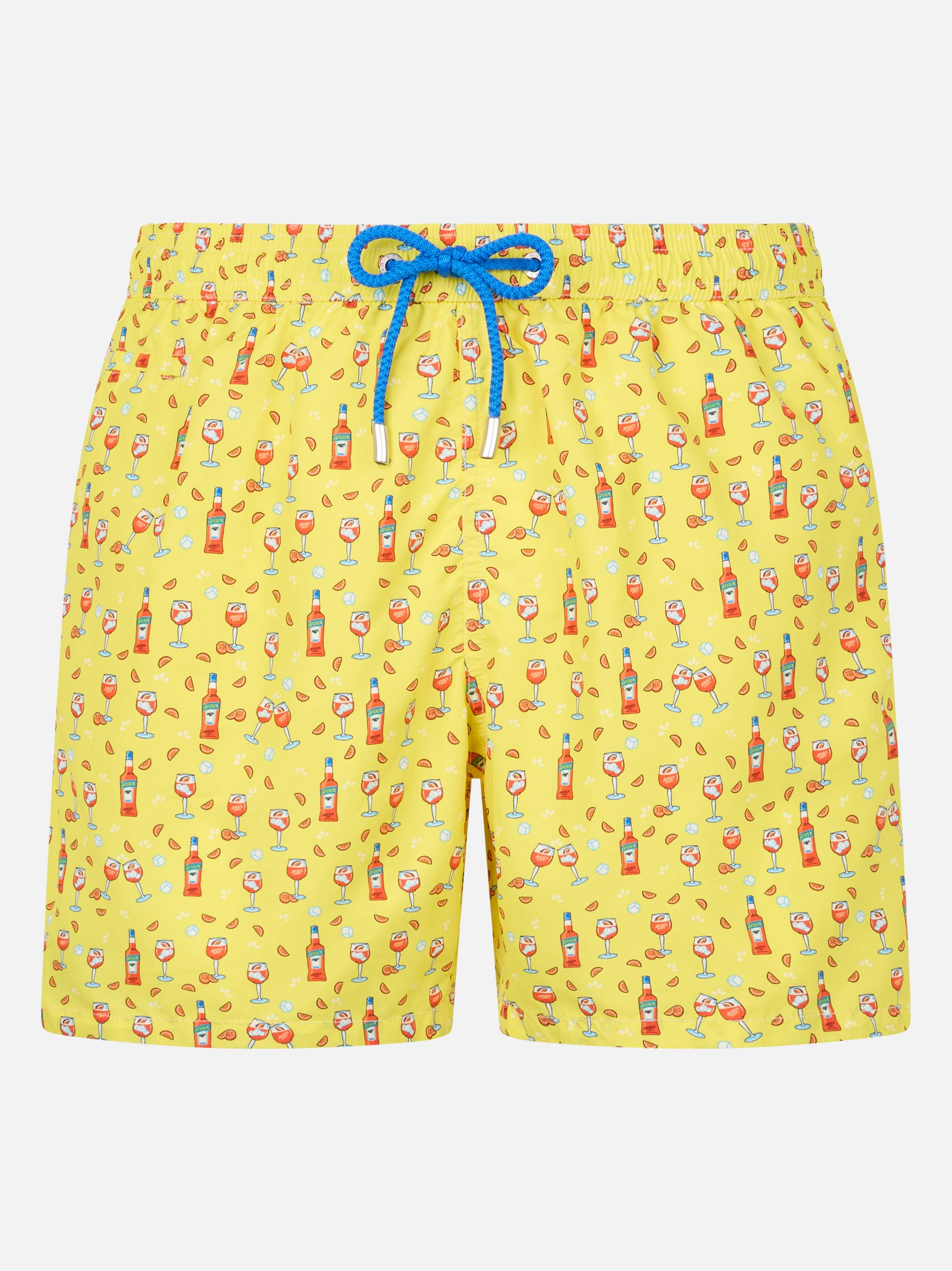 Man Lightweight Fabric Swim-Shorts Lighting Micro Fantasy With Aperol Spritz Print | Special Edition Yellow Swimshort