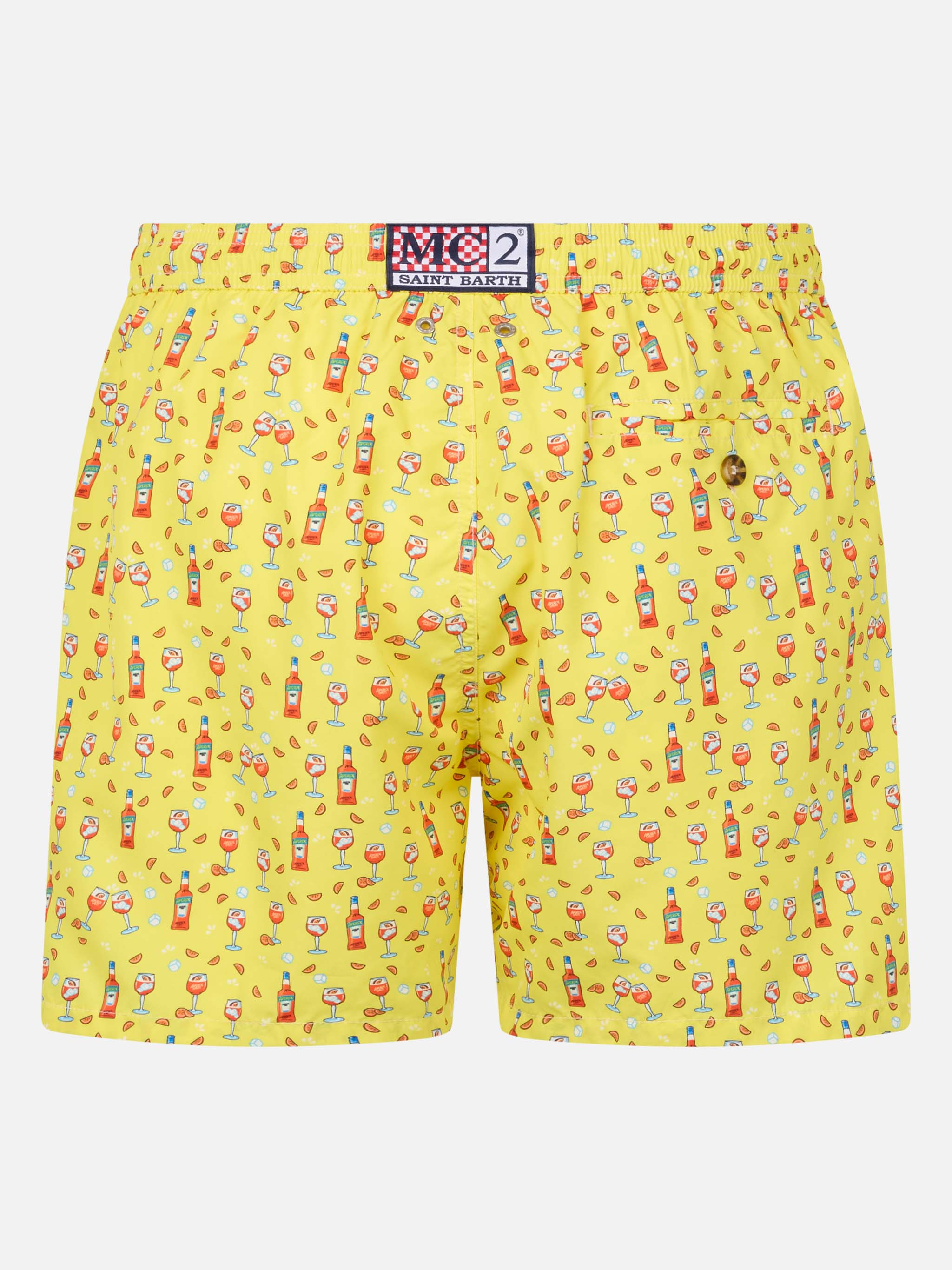 Man Lightweight Fabric Swim-Shorts Lighting Micro Fantasy With Aperol Spritz Print | Special Edition Yellow Swimshort
