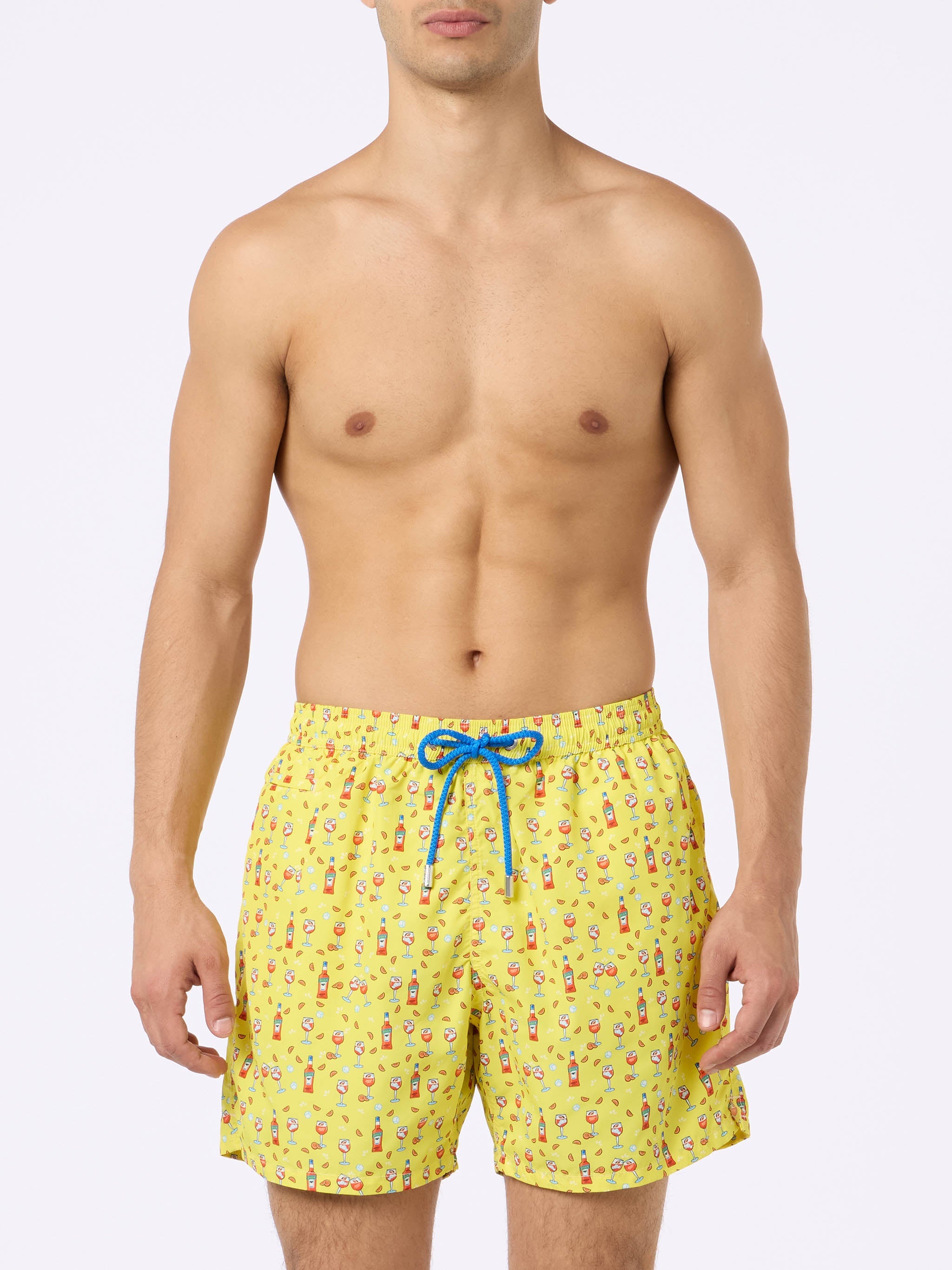 Man Lightweight Fabric Swim-Shorts Lighting Micro Fantasy With Aperol Spritz Print | Special Edition Yellow Swimshort