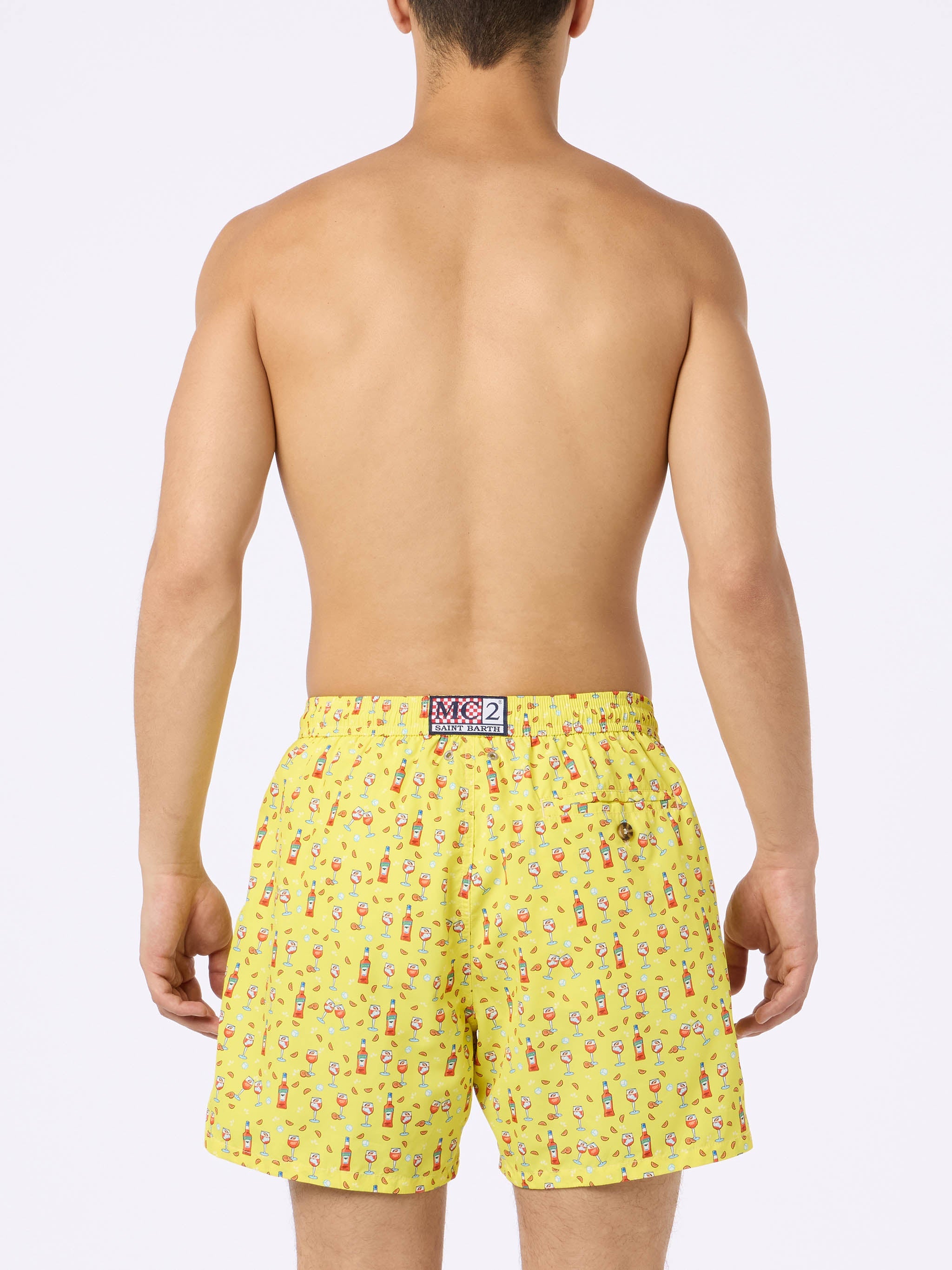 Man Lightweight Fabric Swim-Shorts Lighting Micro Fantasy With Aperol Spritz Print | Special Edition Yellow Swimshort