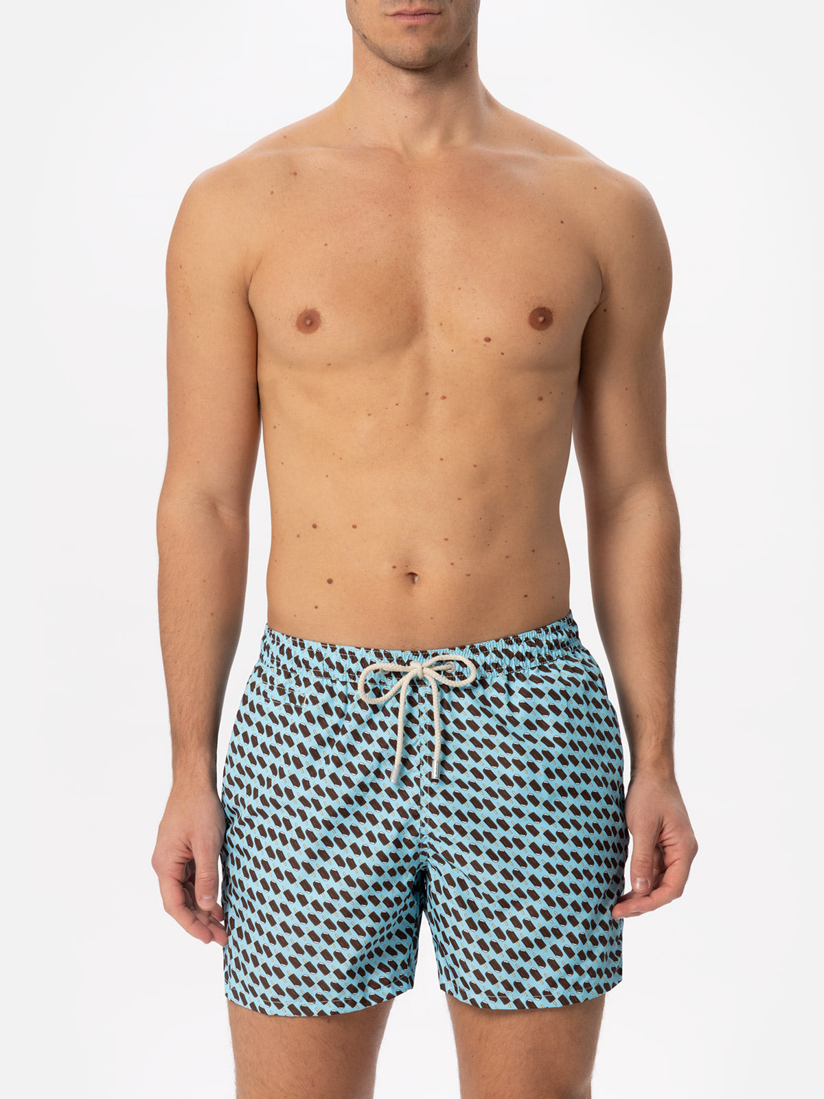 Man Light Fabric Swim Shorts With Cremino Print | Algida® Special Edition Blue Swimshort