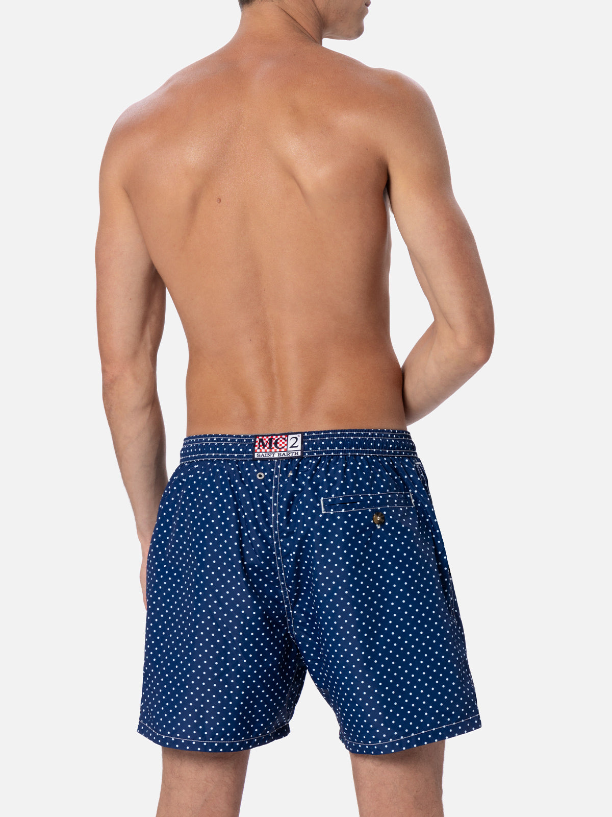 Man Lightweight Fabric Swim-Shorts Lighting Micro Fantasy With Polka Dots Print Blue Swimshort