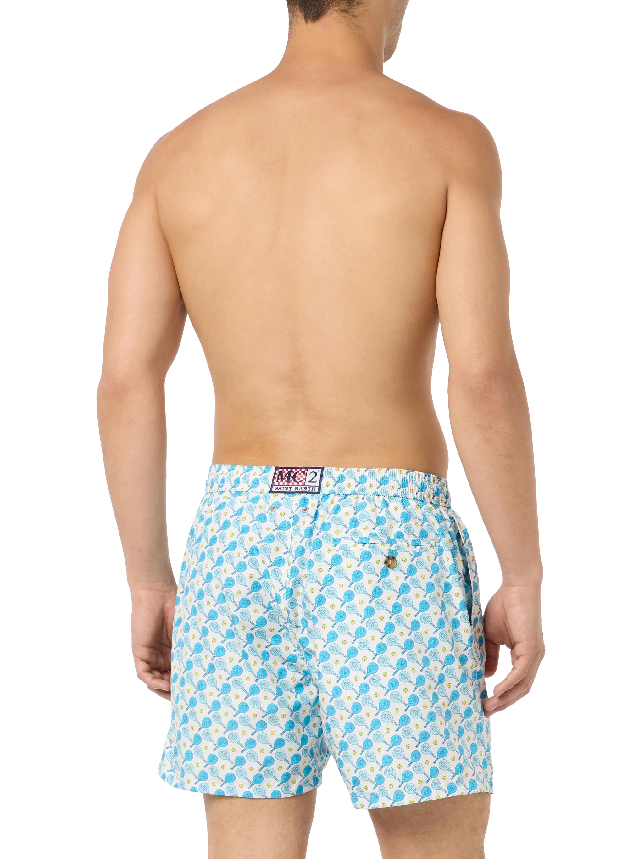 Man Lightweight Fabric Swim-Shorts Lighting Micro Fantasy With Padel Print White Swimshort
