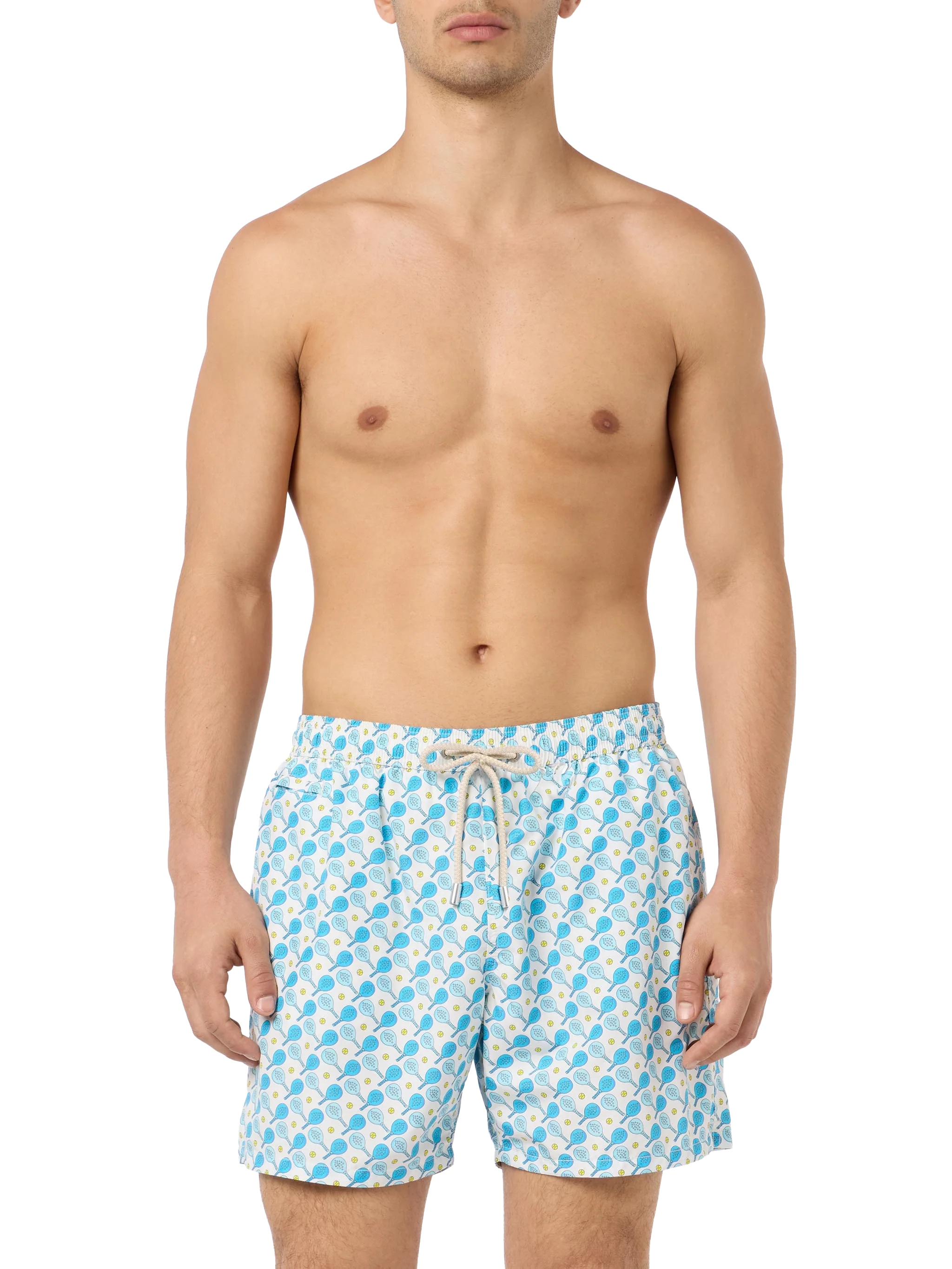 Man Lightweight Fabric Swim-Shorts Lighting Micro Fantasy With Padel Print White Swimshort