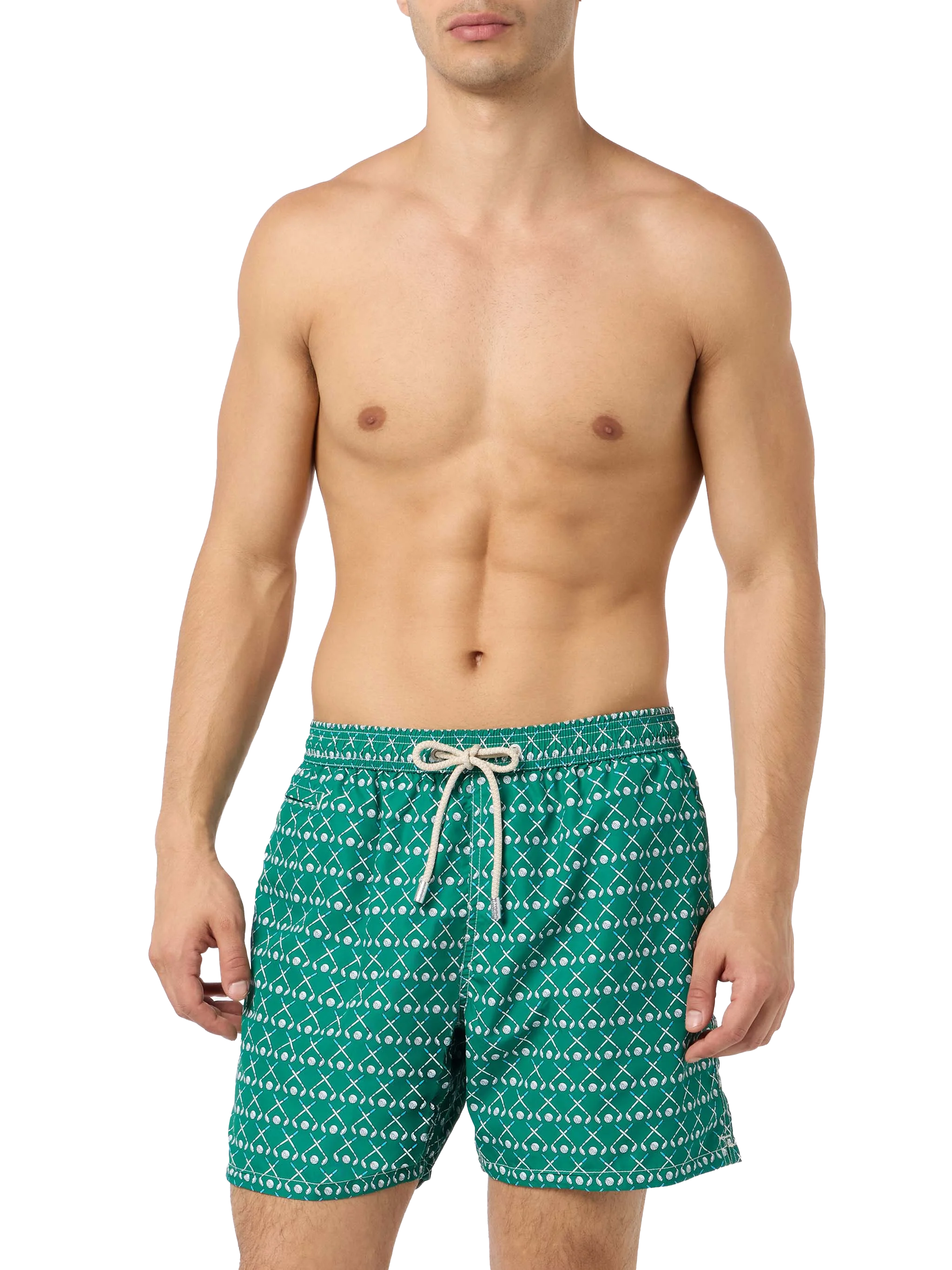 Man Lightweight Fabric Swim-Shorts Lighting Micro Fantasy With Golf Print Green Swimshort