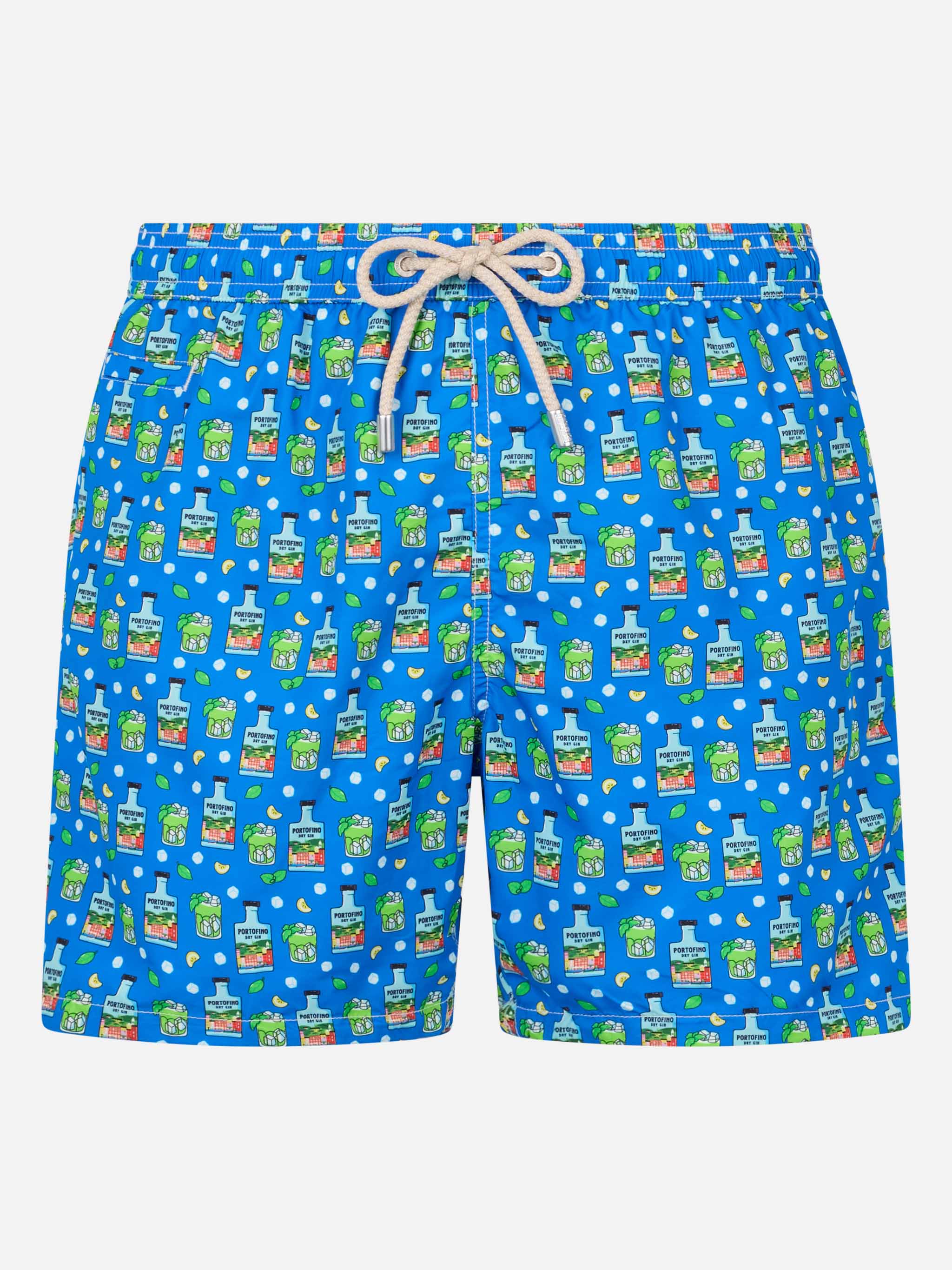 Man Lightweight Fabric Swim-Shorts Lighting Micro Fantasy With Paloma Portofino Gin Print | Dry Special Edition Sky Swimshort