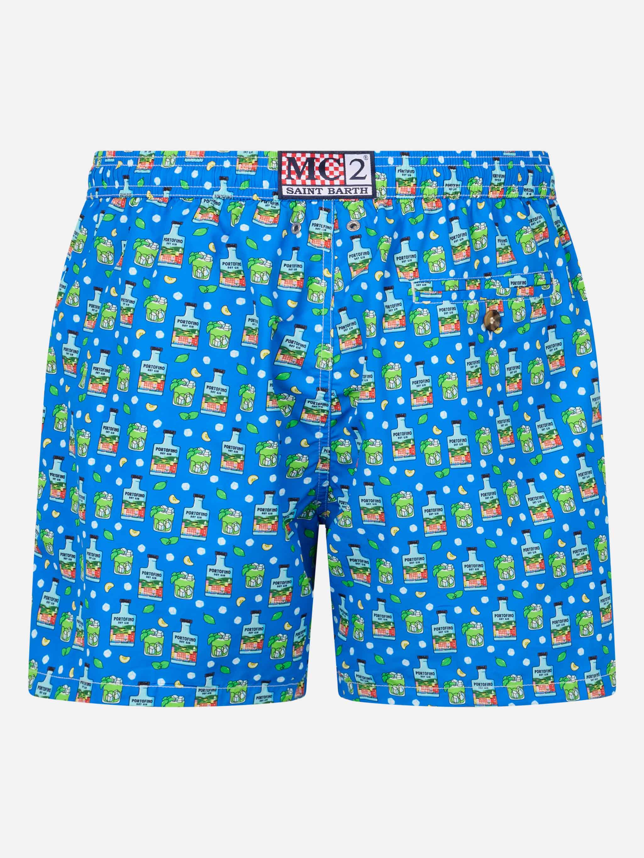 Man Lightweight Fabric Swim-Shorts Lighting Micro Fantasy With Paloma Portofino Gin Print | Dry Special Edition Sky Swimshort