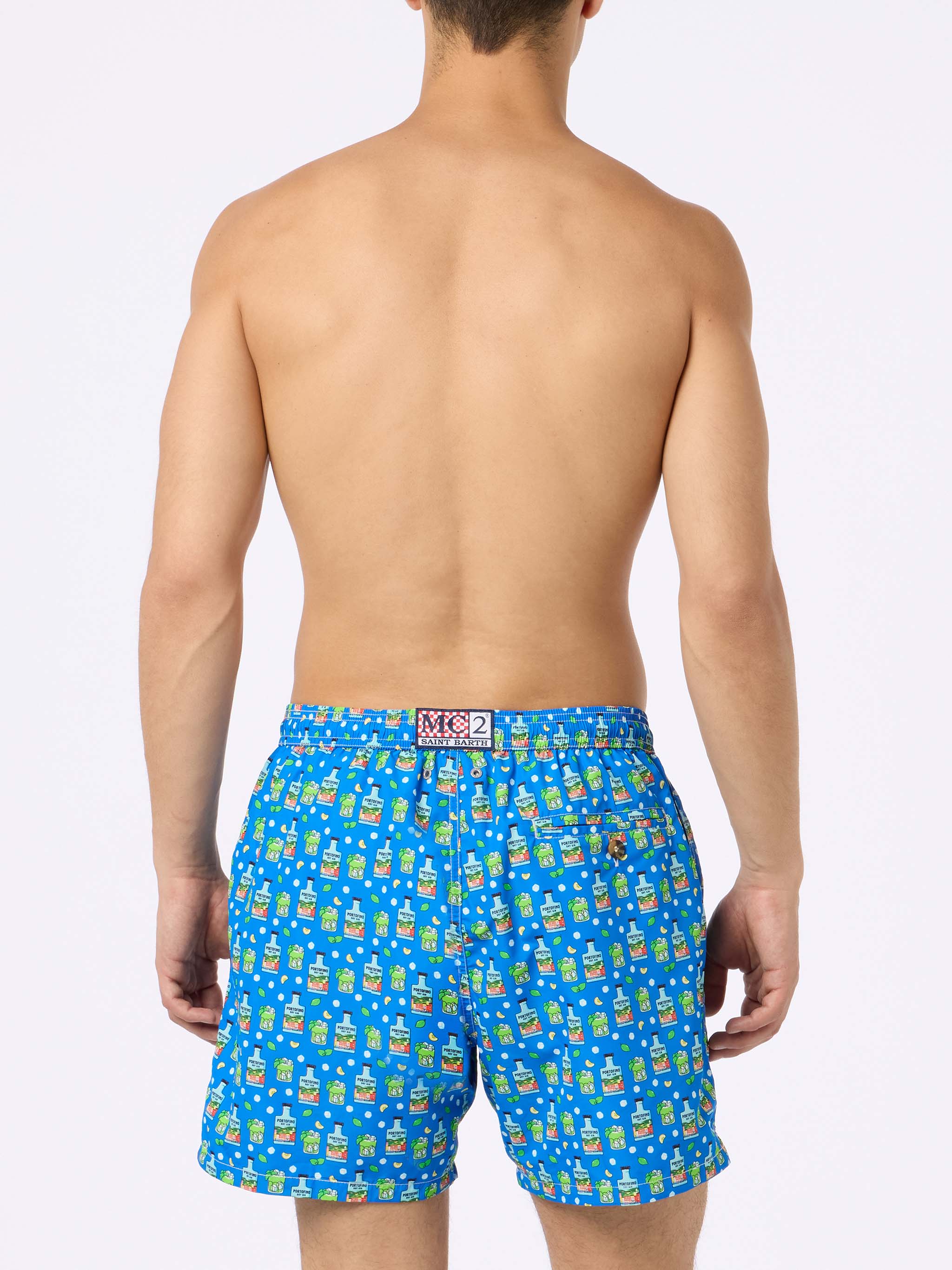 Man Lightweight Fabric Swim-Shorts Lighting Micro Fantasy With Paloma Portofino Gin Print | Dry Special Edition Sky Swimshort