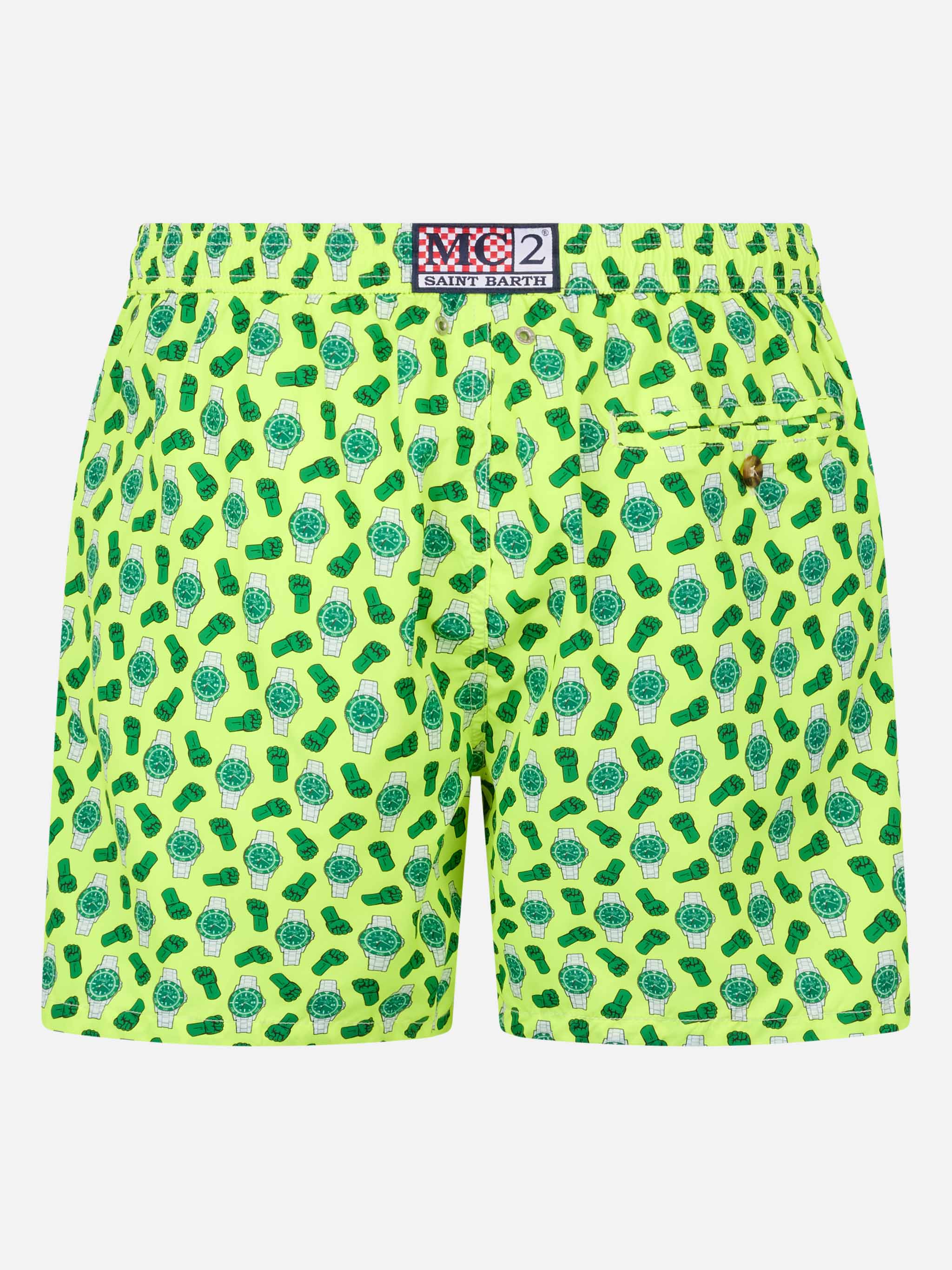 Man Lightweight Fabric Swim-Shorts Lighting Micro Fantasy With Watches Print Yellow Swimshort