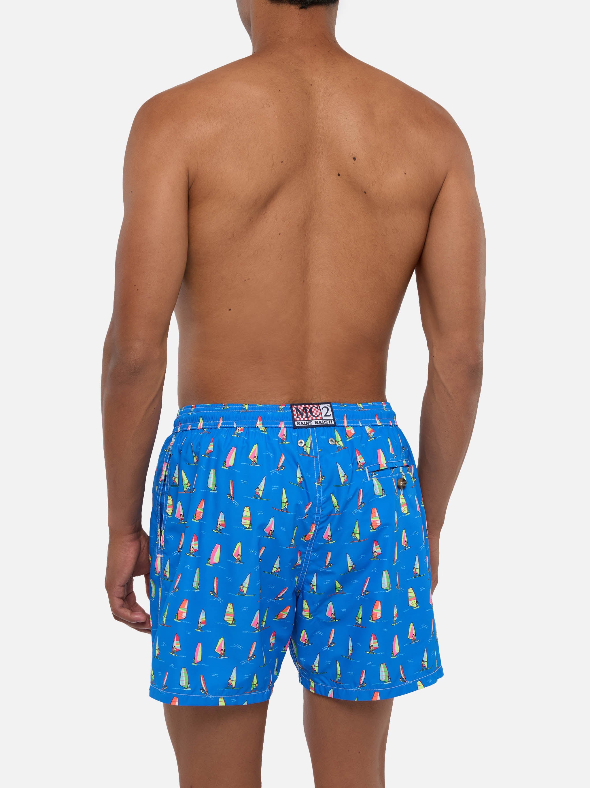 Man Light Fabric Swim Shorts With Windsurf Print Sky Swimshort