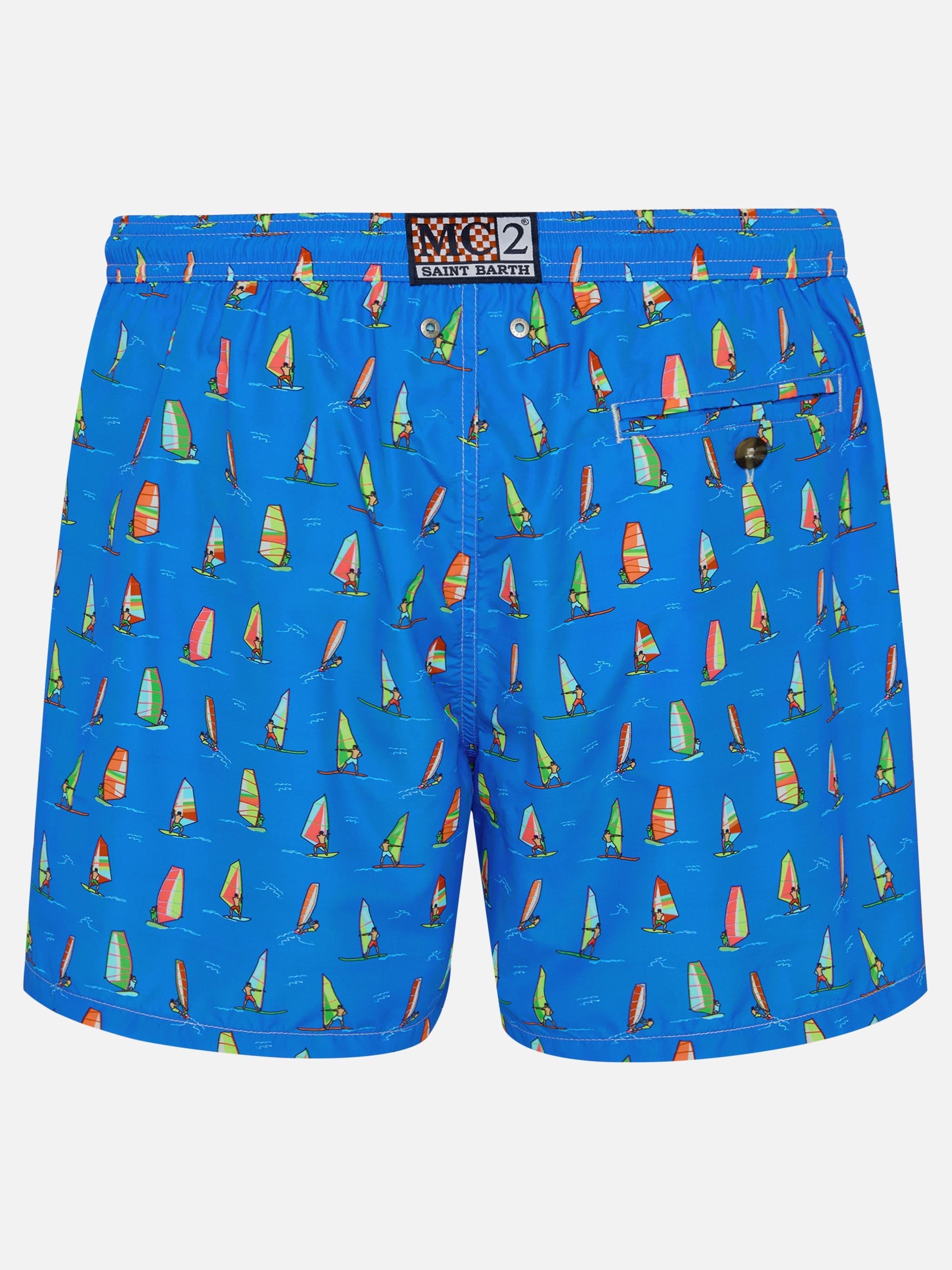 Man Light Fabric Swim Shorts With Windsurf Print Sky Swimshort