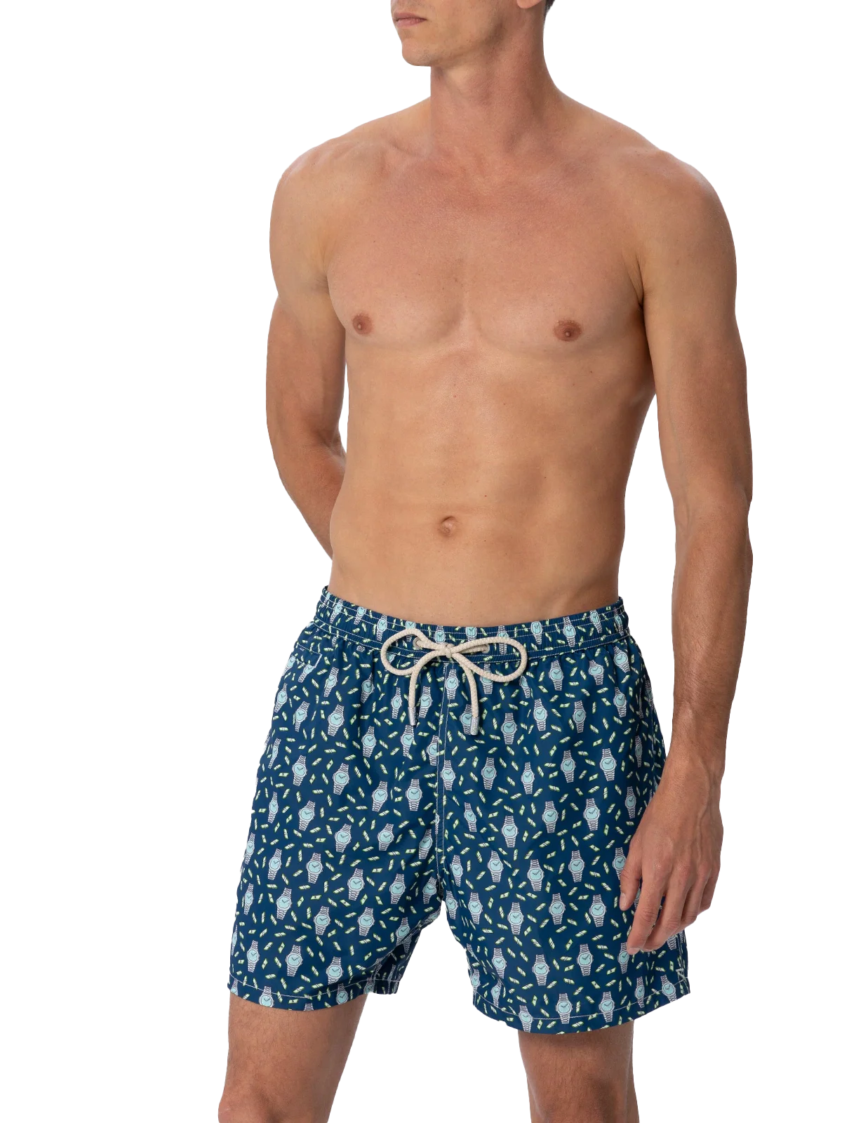 Man Lightweight Fabric Swim-Shorts Lighting Micro Fantasy With Watches Print Blue Navy Swimshort