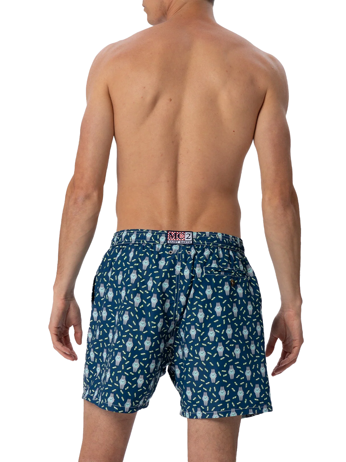 Man Lightweight Fabric Swim-Shorts Lighting Micro Fantasy With Watches Print Blue Navy Swimshort