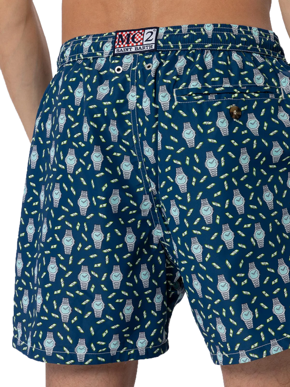 Man Lightweight Fabric Swim-Shorts Lighting Micro Fantasy With Watches Print Blue Navy Swimshort