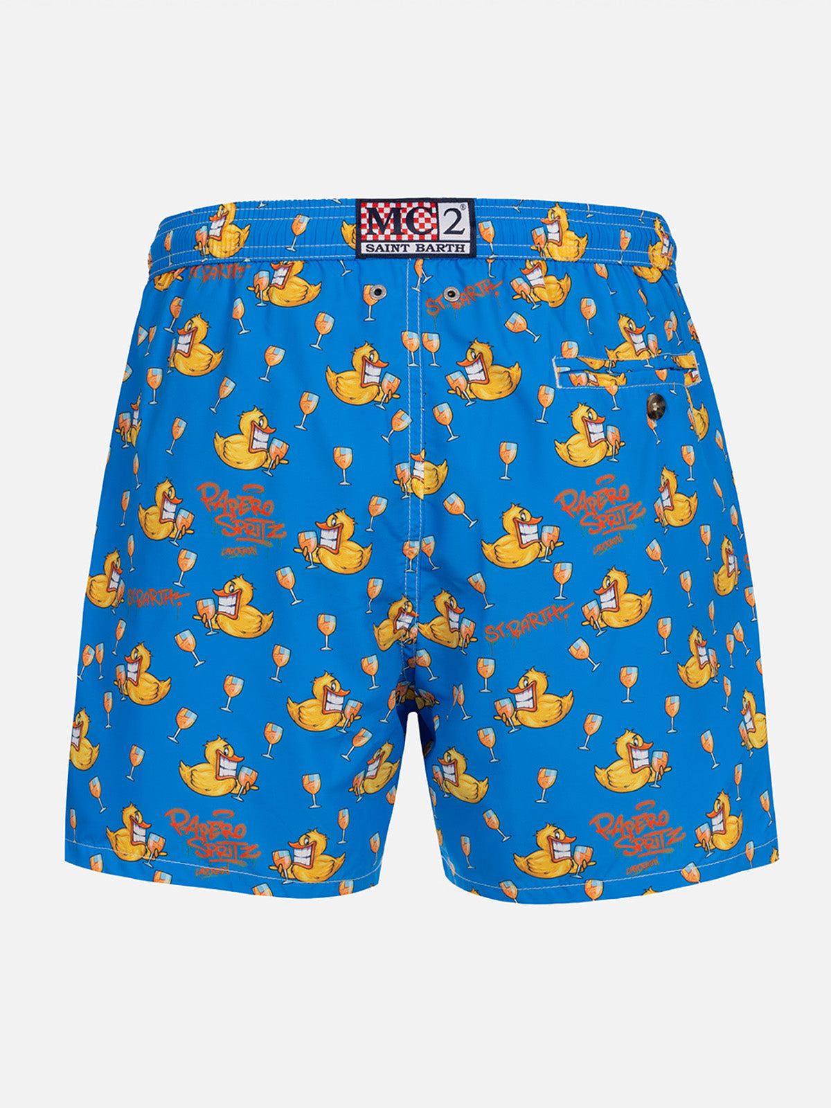 Man Lightweight Fabric Swim-Shorts Lighting Micro Fantasy With Ducky Cryptopuppets Print | Special Edition Blue Swimshort