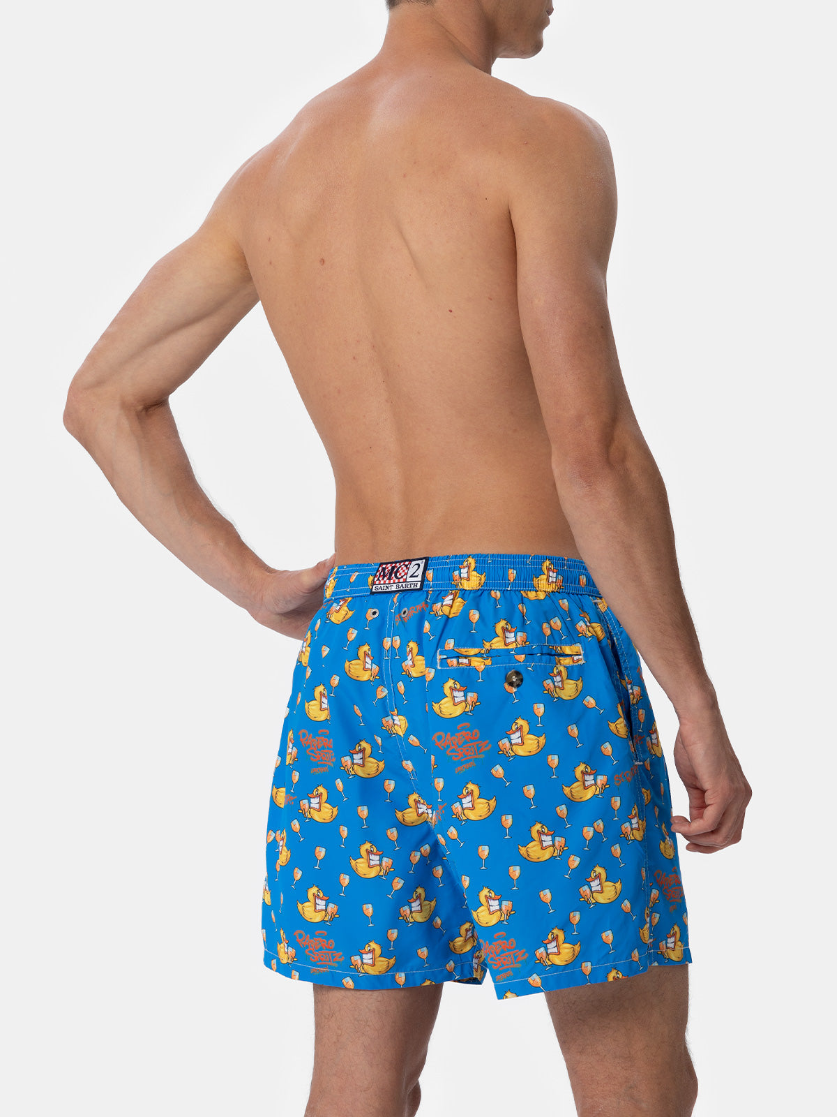 Man Lightweight Fabric Swim-Shorts Lighting Micro Fantasy With Ducky Cryptopuppets Print | Special Edition Blue Swimshort