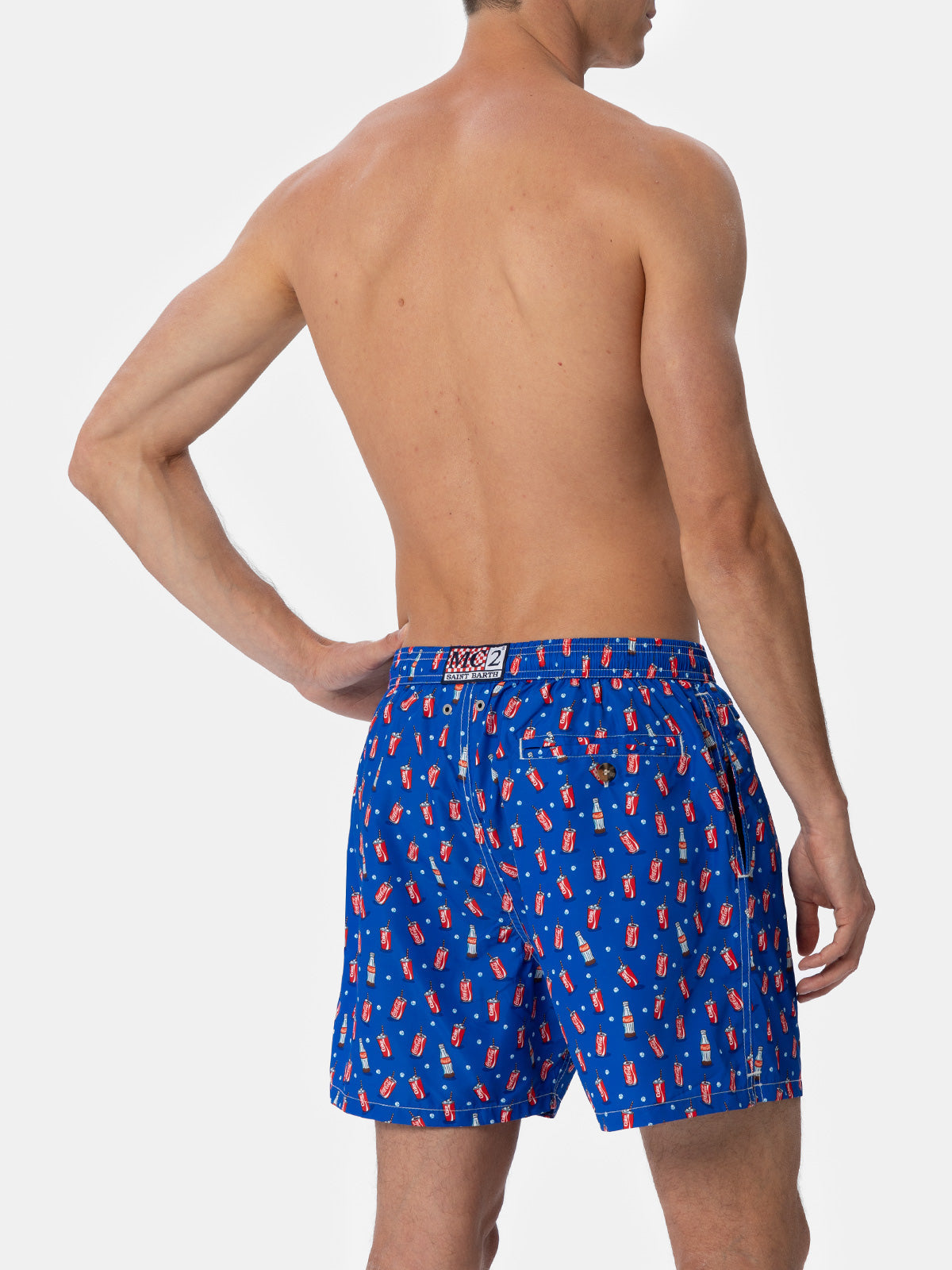 Man Lightweight Fabric Swim-Shorts Lighting Micro Fantasy With Coca Cola Print | The Company Special Edition Blue Swimshort