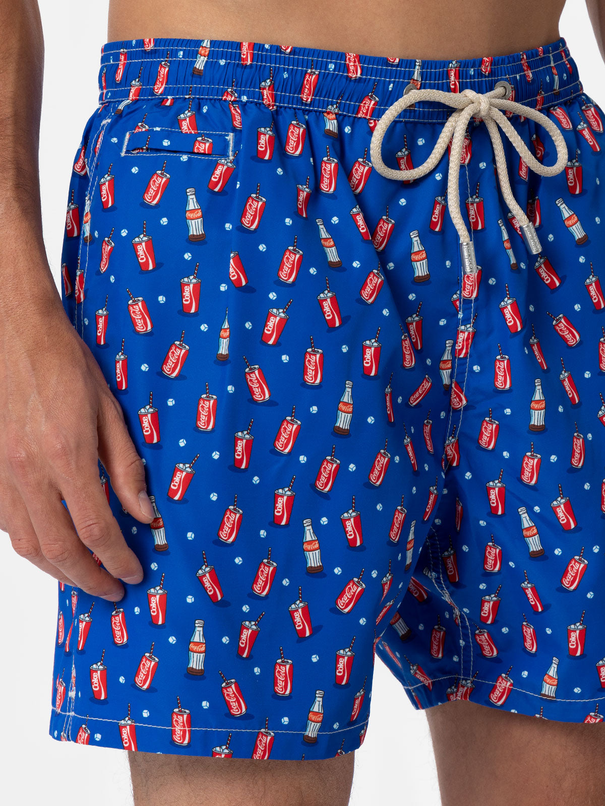 Man Lightweight Fabric Swim-Shorts Lighting Micro Fantasy With Coca Cola Print | The Company Special Edition Blue Swimshort