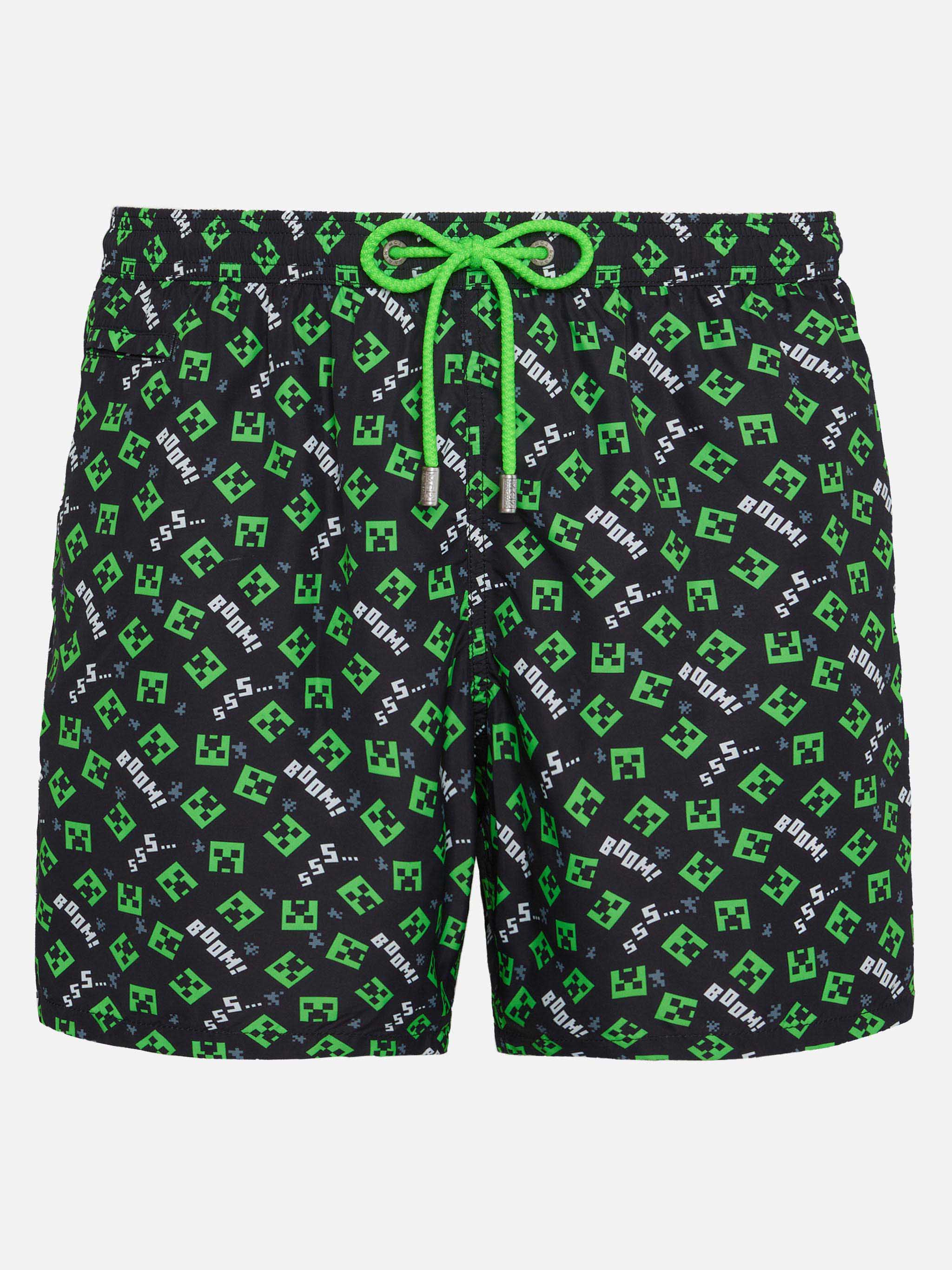 Lightweight Fabric Swim Shorts Lighting With Minecraft Print | Minecraft® Special Edition Black Swimshort
