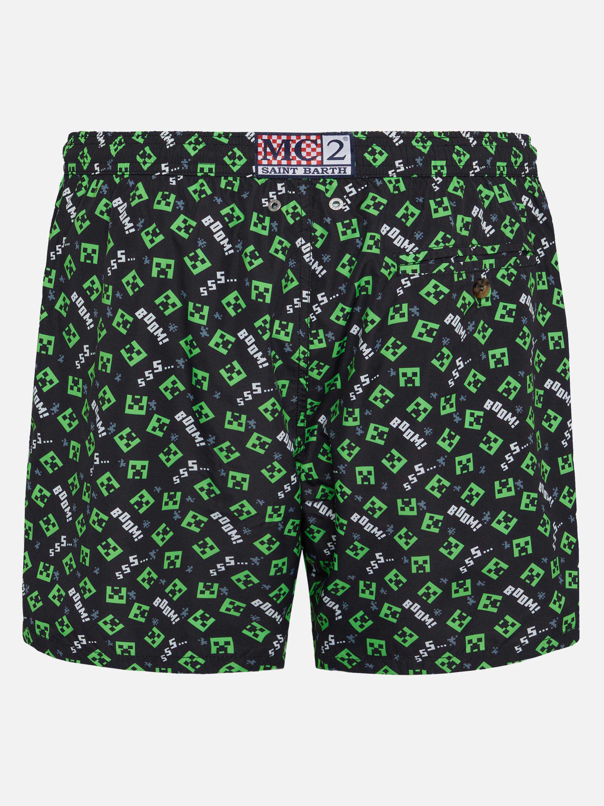 Lightweight Fabric Swim Shorts Lighting With Minecraft Print | Minecraft® Special Edition Black Swimshort