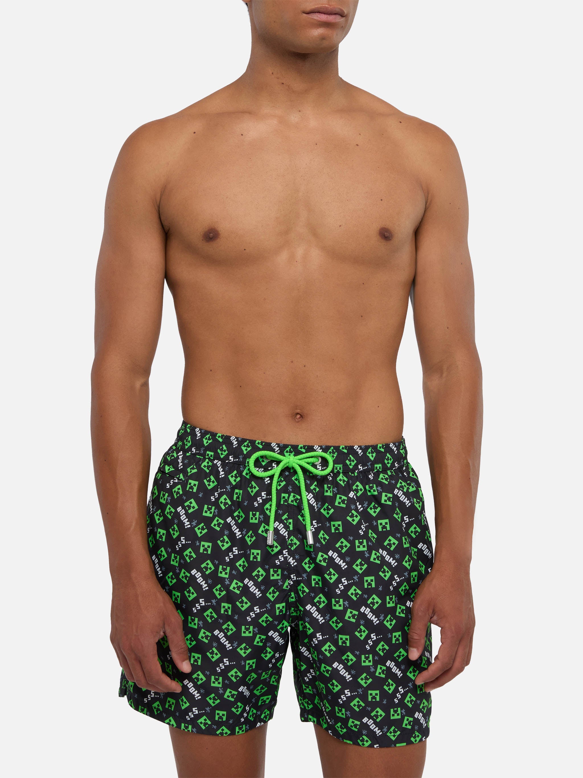 Lightweight Fabric Swim Shorts Lighting With Minecraft Print | Minecraft® Special Edition Black Swimshort