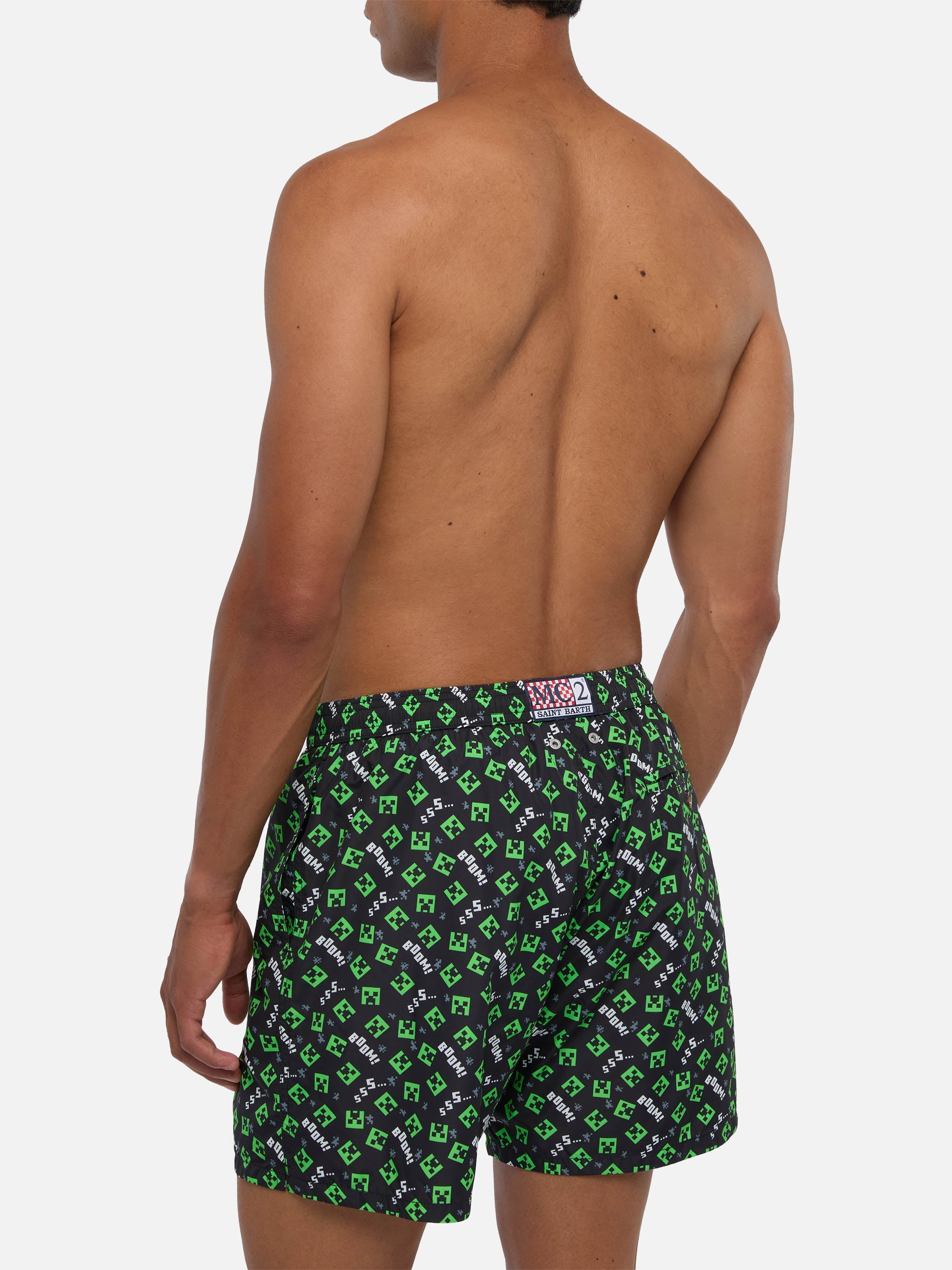 Lightweight Fabric Swim Shorts Lighting With Minecraft Print | Minecraft® Special Edition Black Swimshort