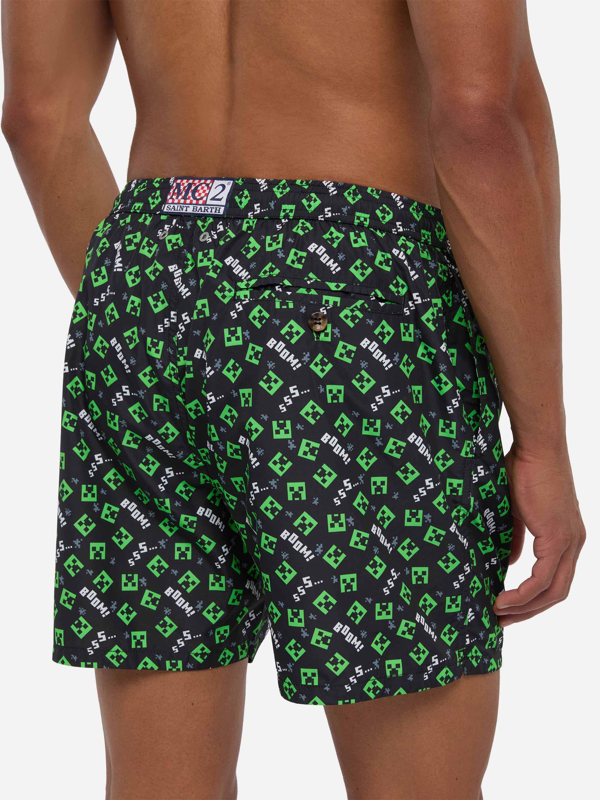 Lightweight Fabric Swim Shorts Lighting With Minecraft Print | Minecraft® Special Edition Black Swimshort