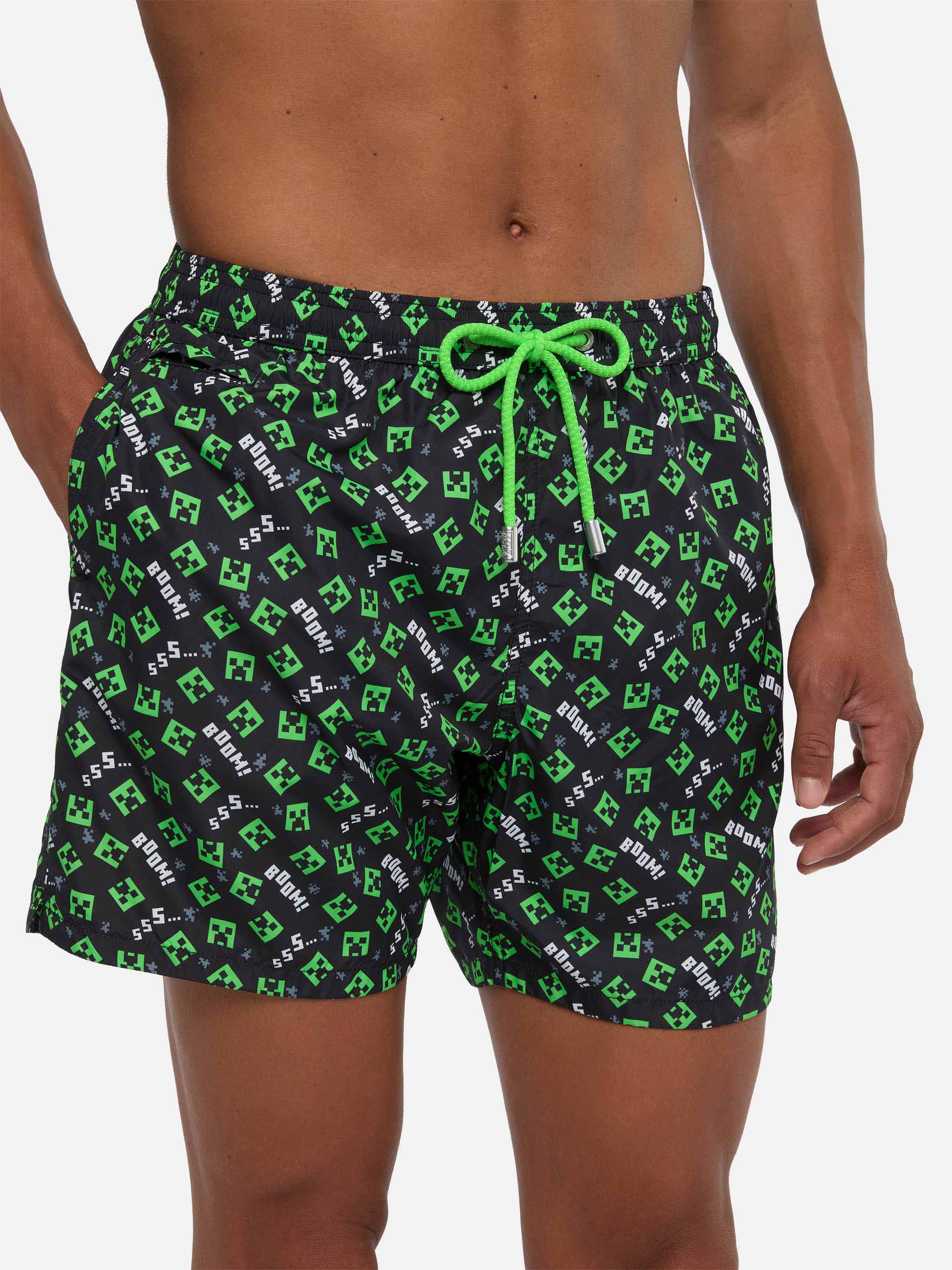 Lightweight Fabric Swim Shorts Lighting With Minecraft Print | Minecraft® Special Edition Black Swimshort
