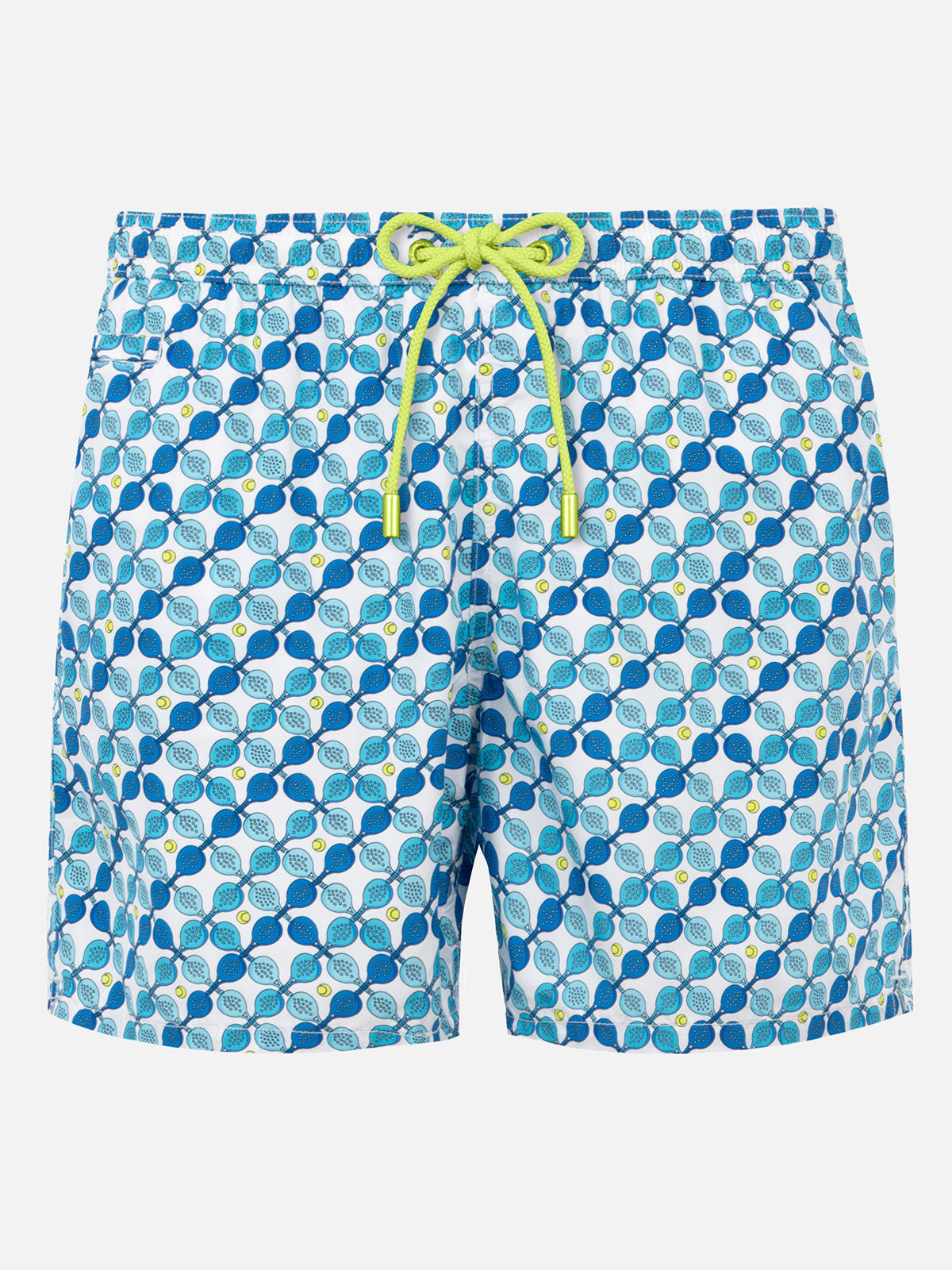 Man Light Fabric Swim Shorts With Padel Rackets Print White Swimshort
