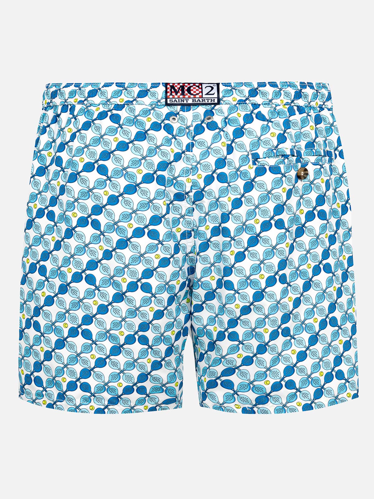 Man Light Fabric Swim Shorts With Padel Rackets Print White Swimshort