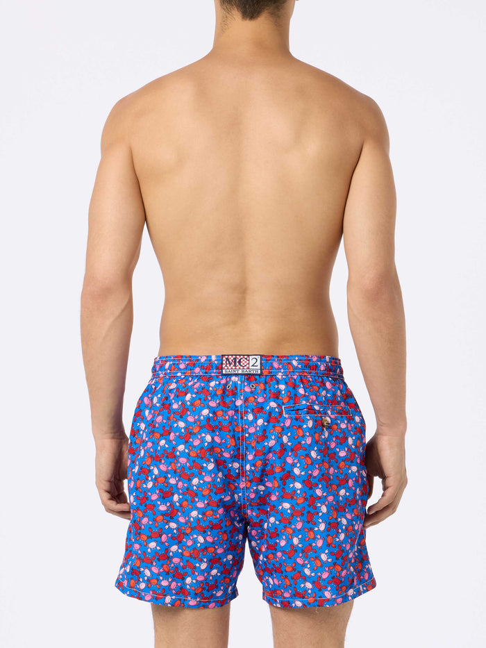 Man Lightweight Fabric Swim-Shorts Lighting Micro Fantasy With Crabs Print Light Blue Swimshort