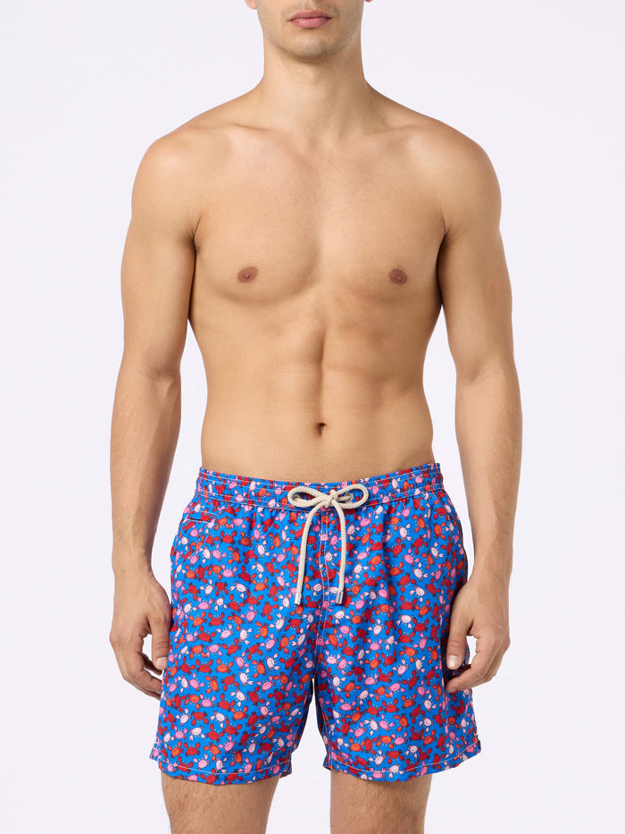 Man Lightweight Fabric Swim-Shorts Lighting Micro Fantasy With Crabs Print Light Blue Swimshort