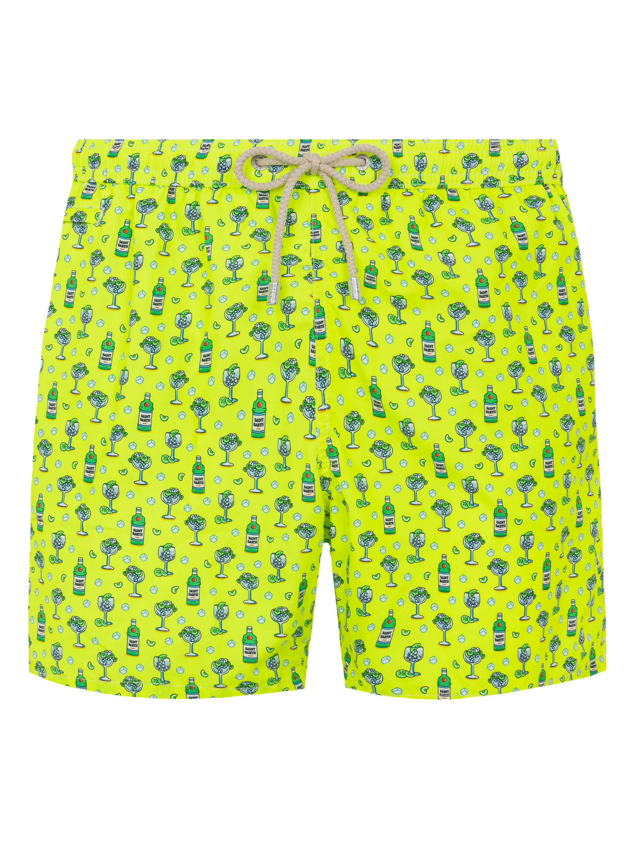 Lightweight Fabric Swim Shorts Lighting With Cocktail Print Yellow Swimshort