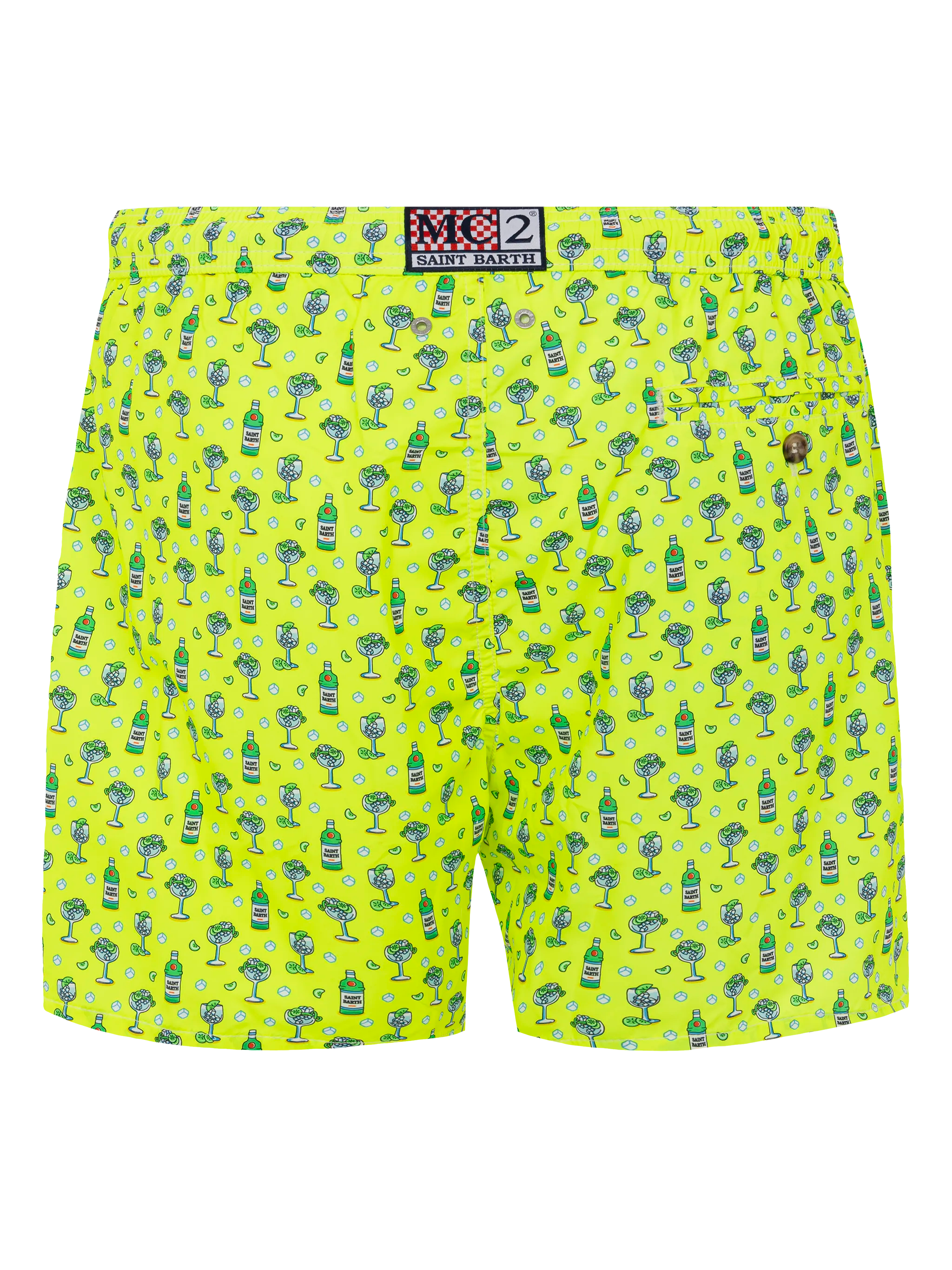 Lightweight Fabric Swim Shorts Lighting With Cocktail Print Yellow Swimshort