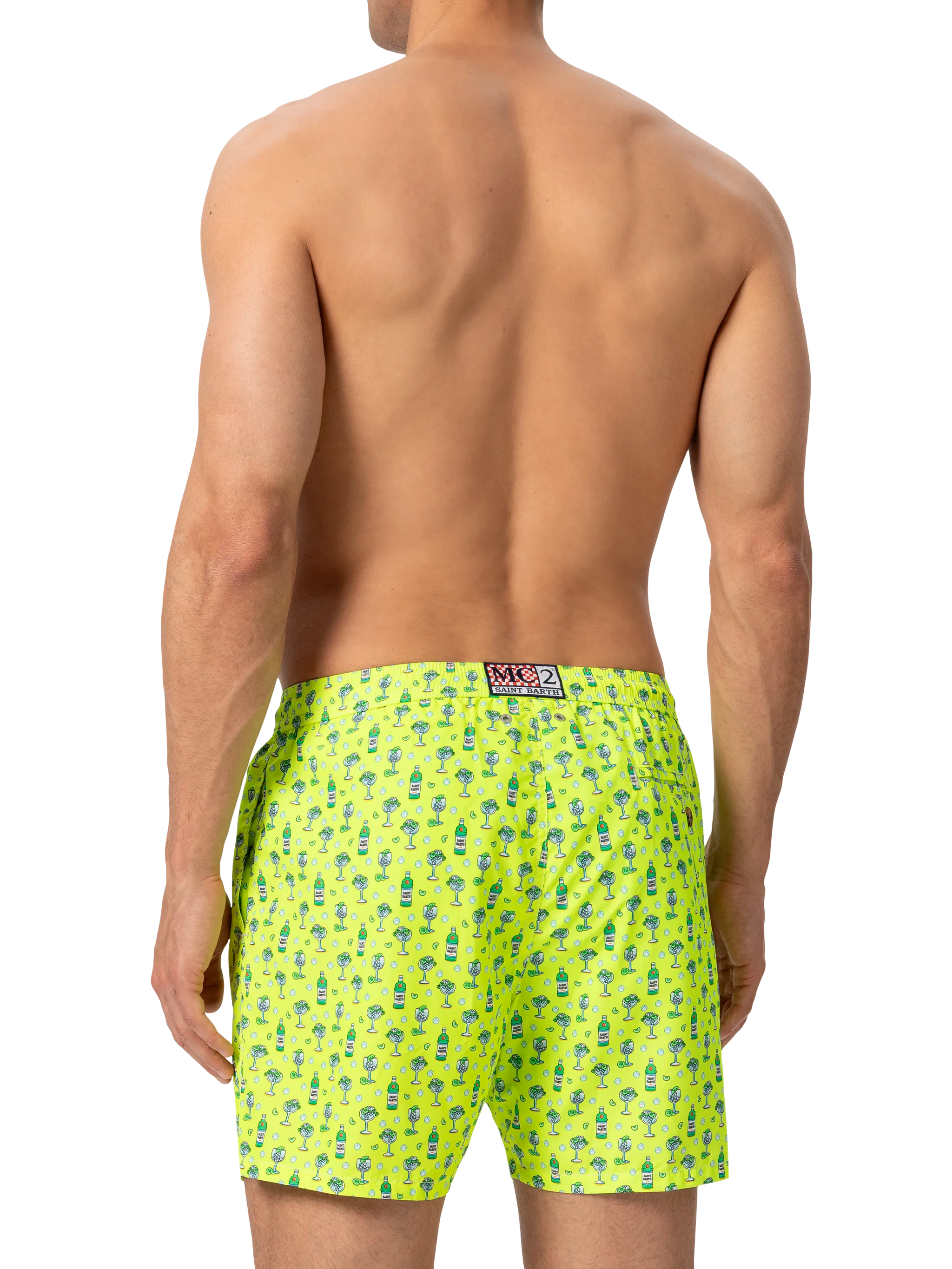 Lightweight Fabric Swim Shorts Lighting With Cocktail Print Yellow Swimshort
