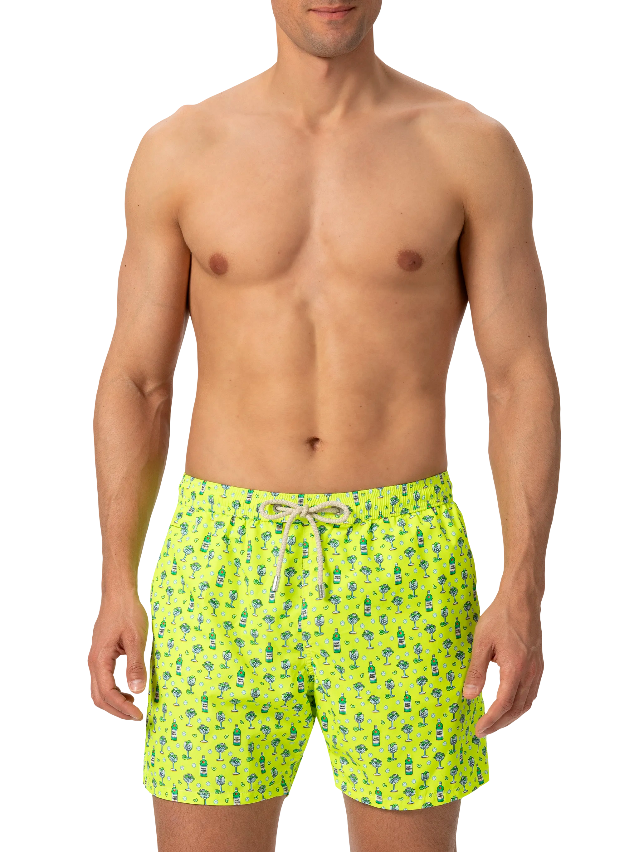 Lightweight Fabric Swim Shorts Lighting With Cocktail Print Yellow Swimshort