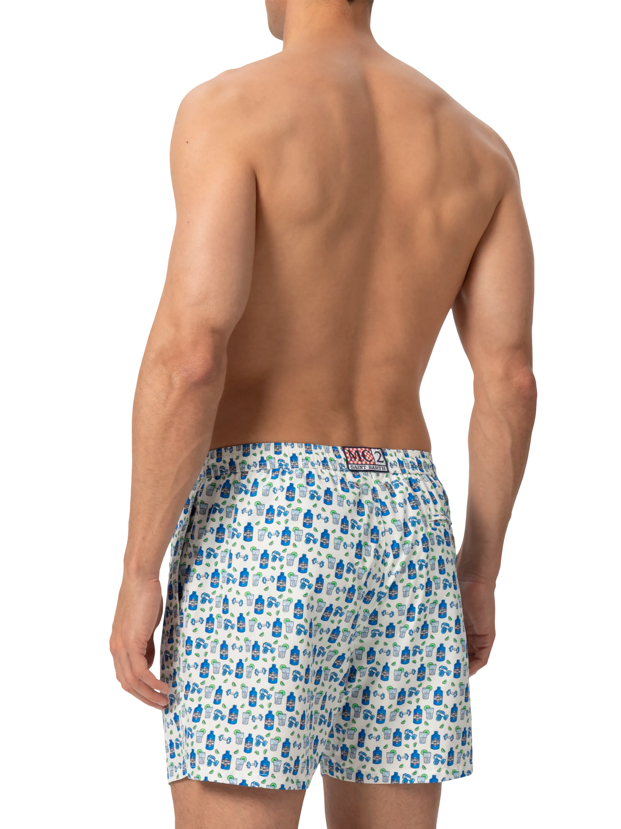 Lightweight Fabric Swim Shorts Lighting With Gin Gym Print White Swimshort