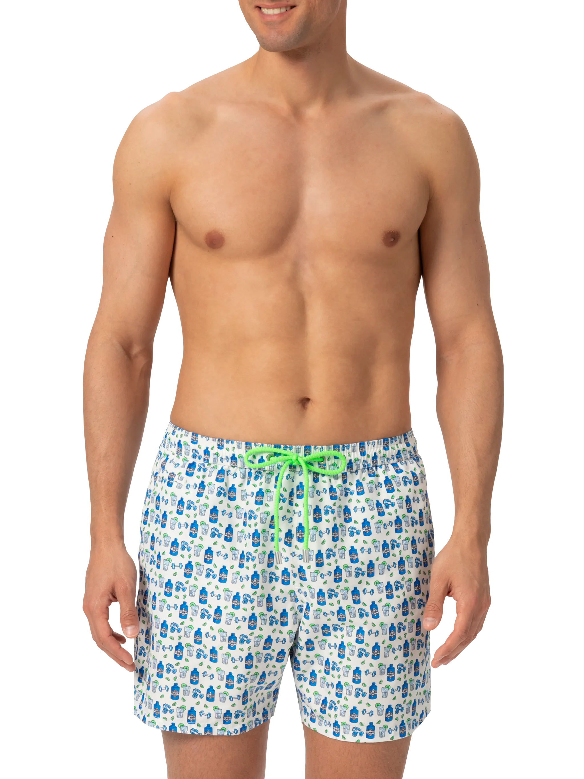 Lightweight Fabric Swim Shorts Lighting With Gin Gym Print White Swimshort