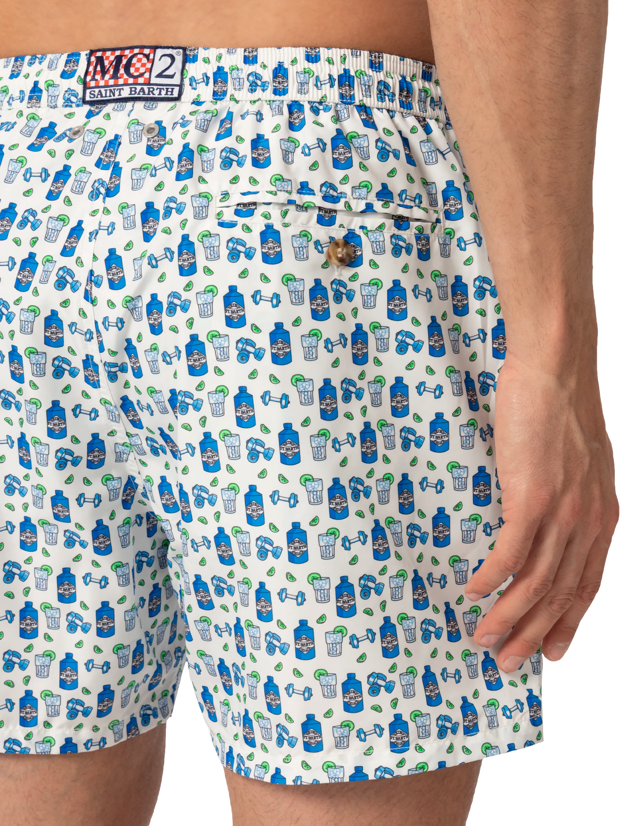 Lightweight Fabric Swim Shorts Lighting With Gin Gym Print White Swimshort