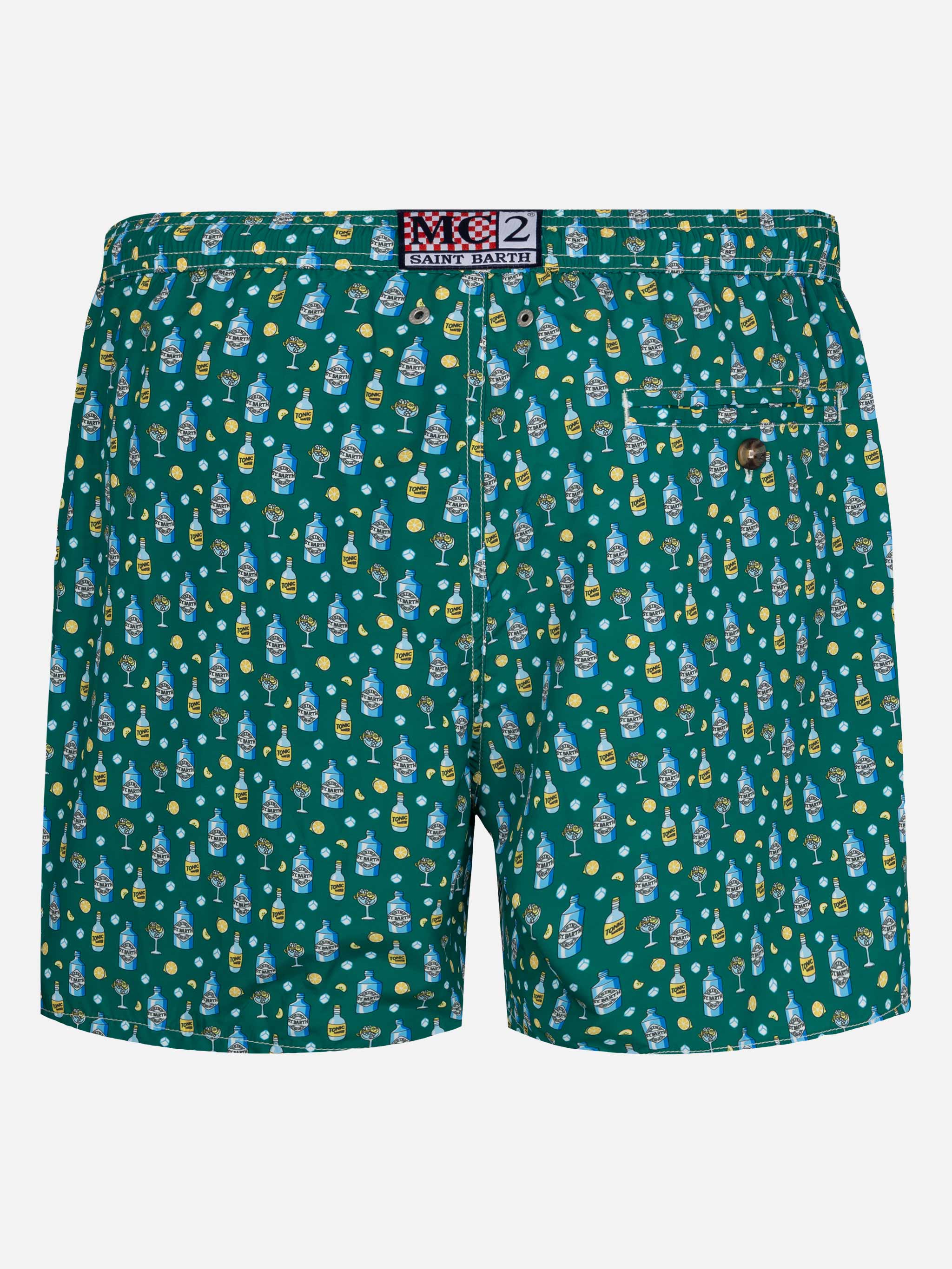 Lightweight Fabric Swim Shorts Lighting With Gin Lemon Print Green Swimshort
